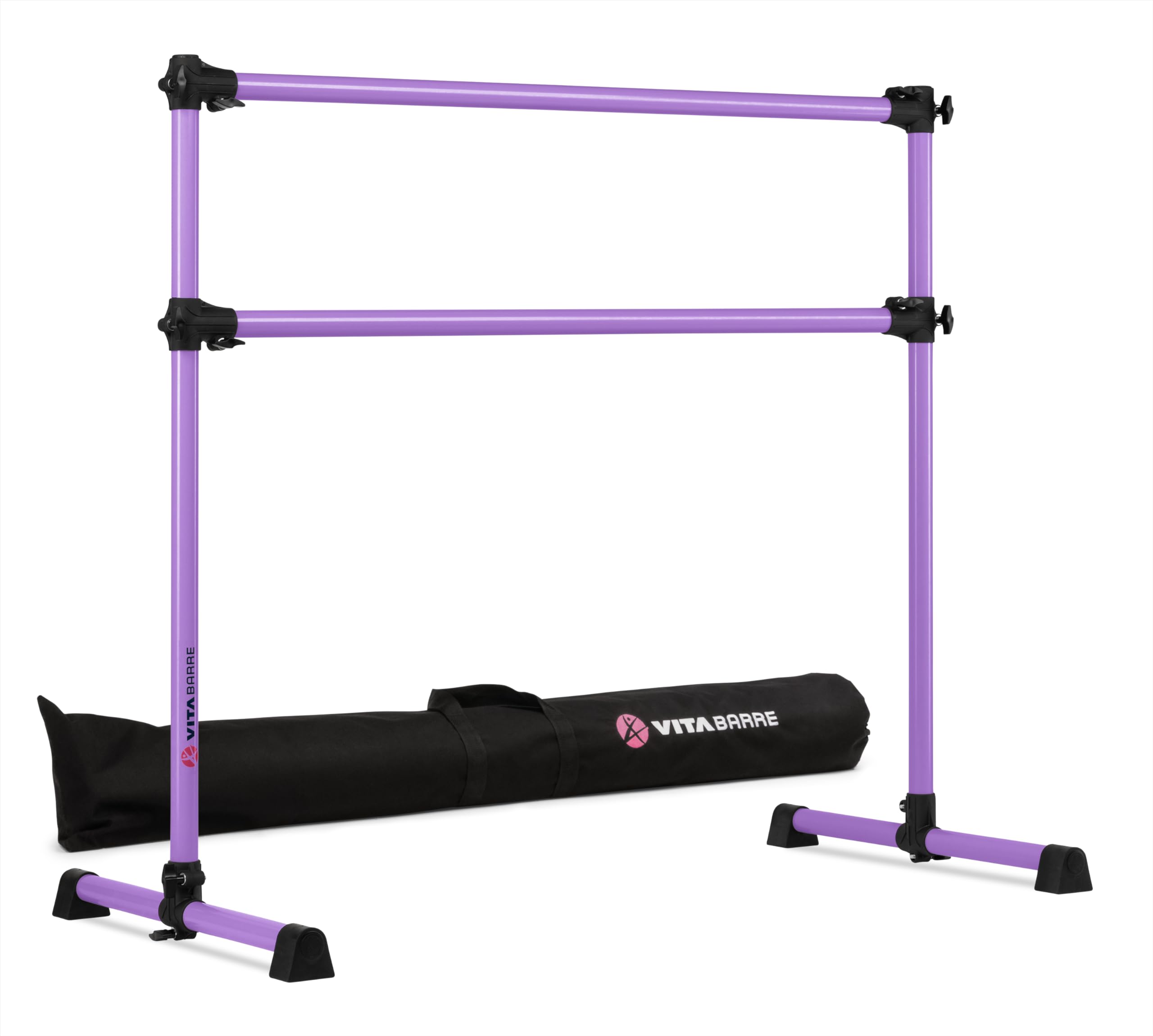VITA Barre Portable Freestanding Double Ballet Barre, Prodigy, 4 Ft Bars, Purple, with Bag | Adjustable Height, USA Made, Home or Gym Exercise Equipment for Kids & Adults | Dance, Fitness, Pilates