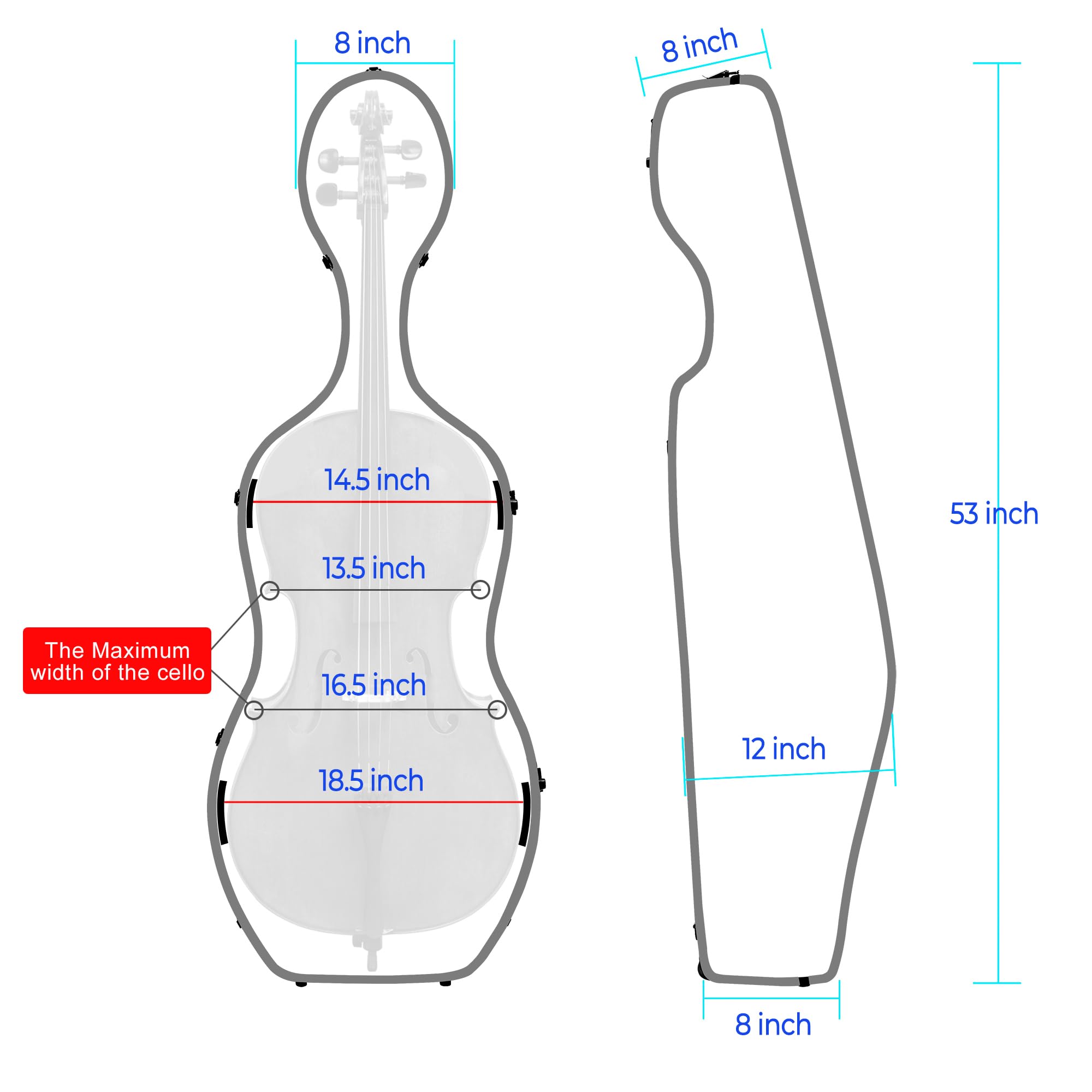 MI&VI CP-7006WB Pure Poly Carbon Fiber Cello Case 4/4 Hard Shell 11.5lb (Full Size) with Wheels | Carry Straps | Rigid Protection | Tough Shell (Black + Bag)