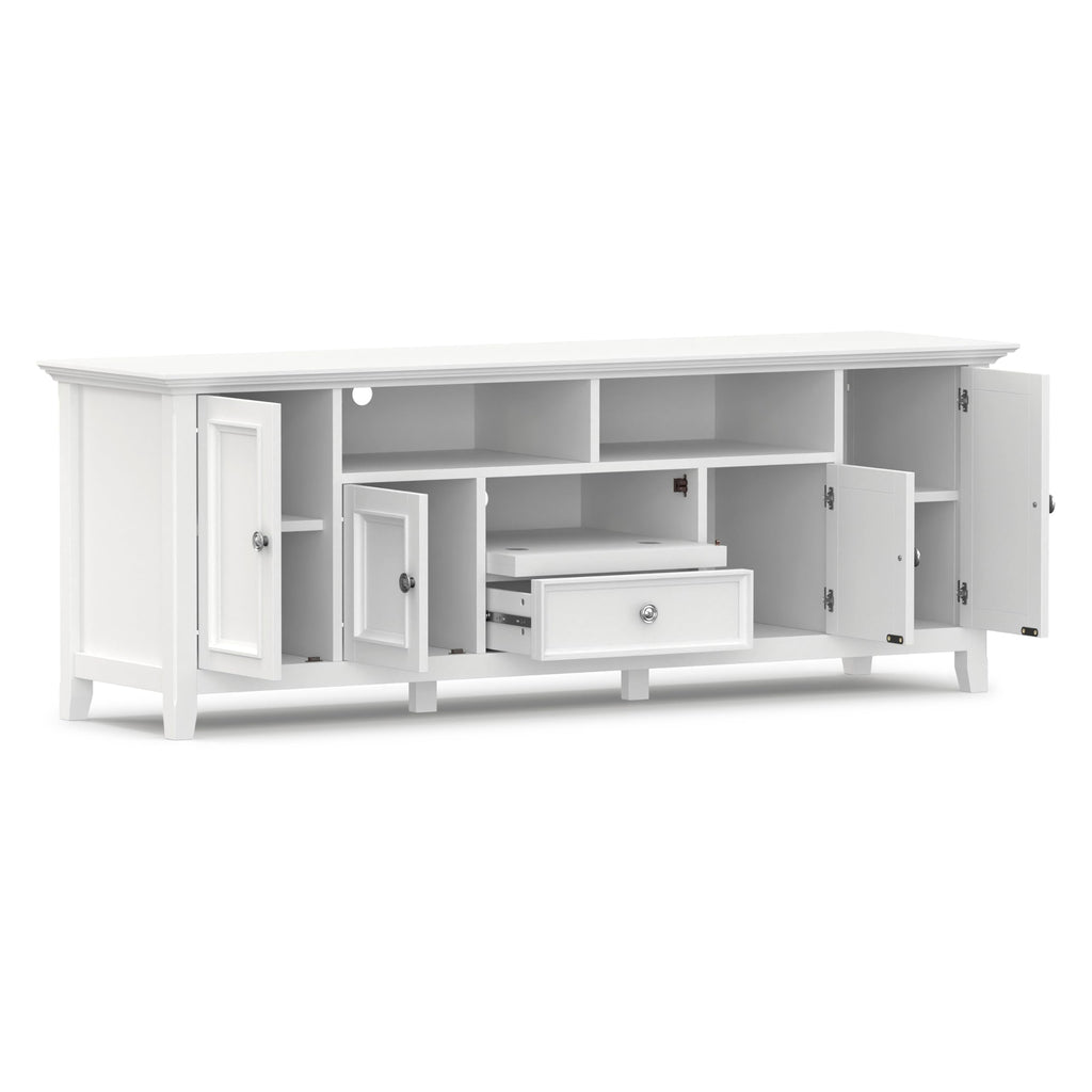 SIMPLIHOME Amherst TV Stand - 72 inch Wide Solid Wood Media Console in White, Transitional Entertainment Center for Living Room for TVs up to 80 Inches with Shelves and Cable Management