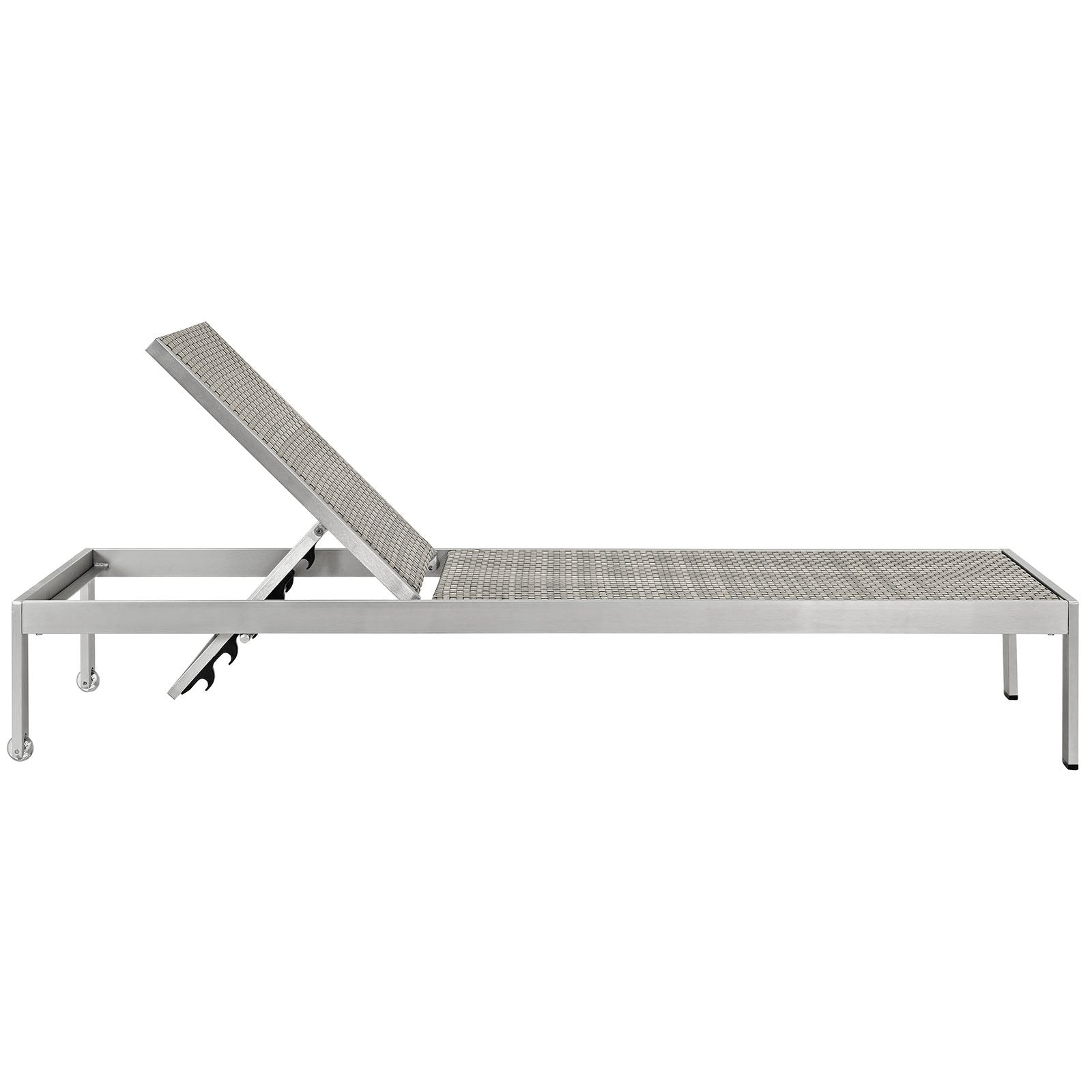 Modway Shore Aluminum Wicker Rattan Outdoor Patio Four Poolside Chaise Lounge Chairs in Silver Gray