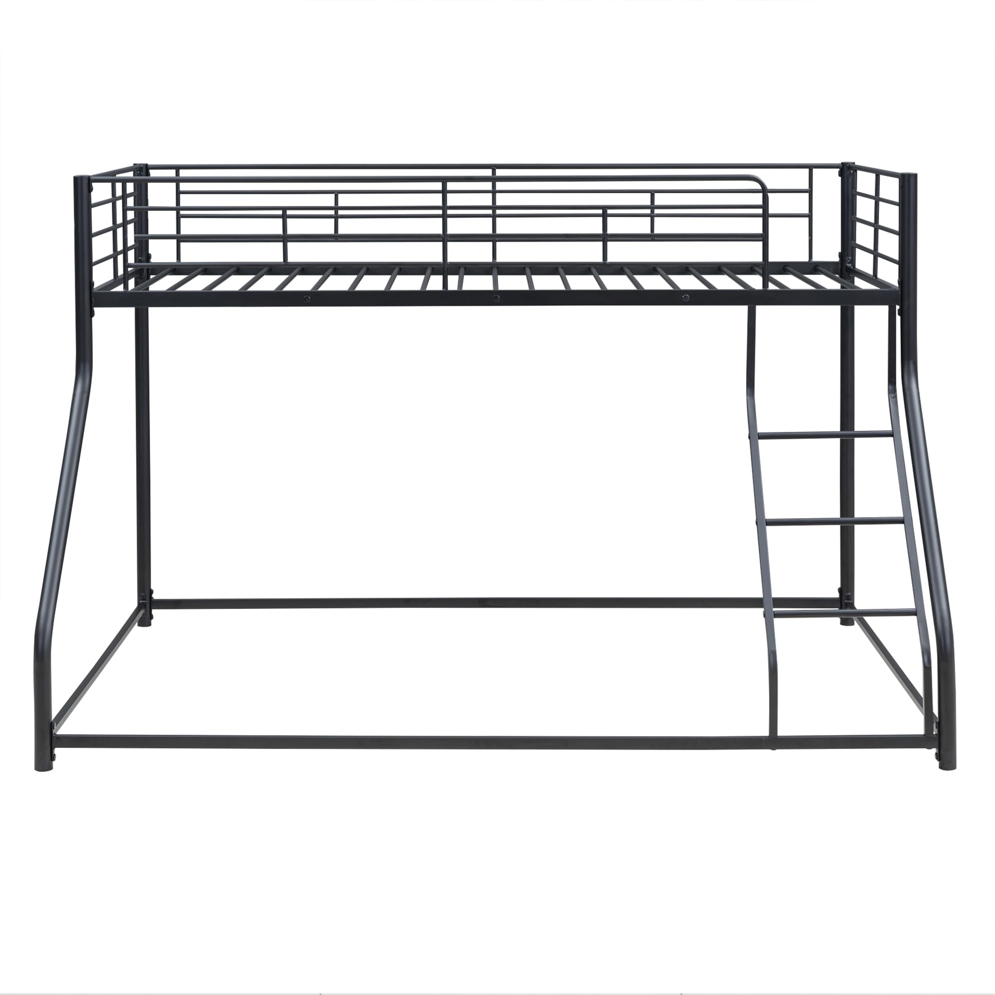 Favfurish Twin XL Over Queen Metal Floor Bunk Bed with Sloping Stairs and Safety Guardrails for Bedroom,Guest Rooms, No Box Spring Needed, Simple to Assemble,Black