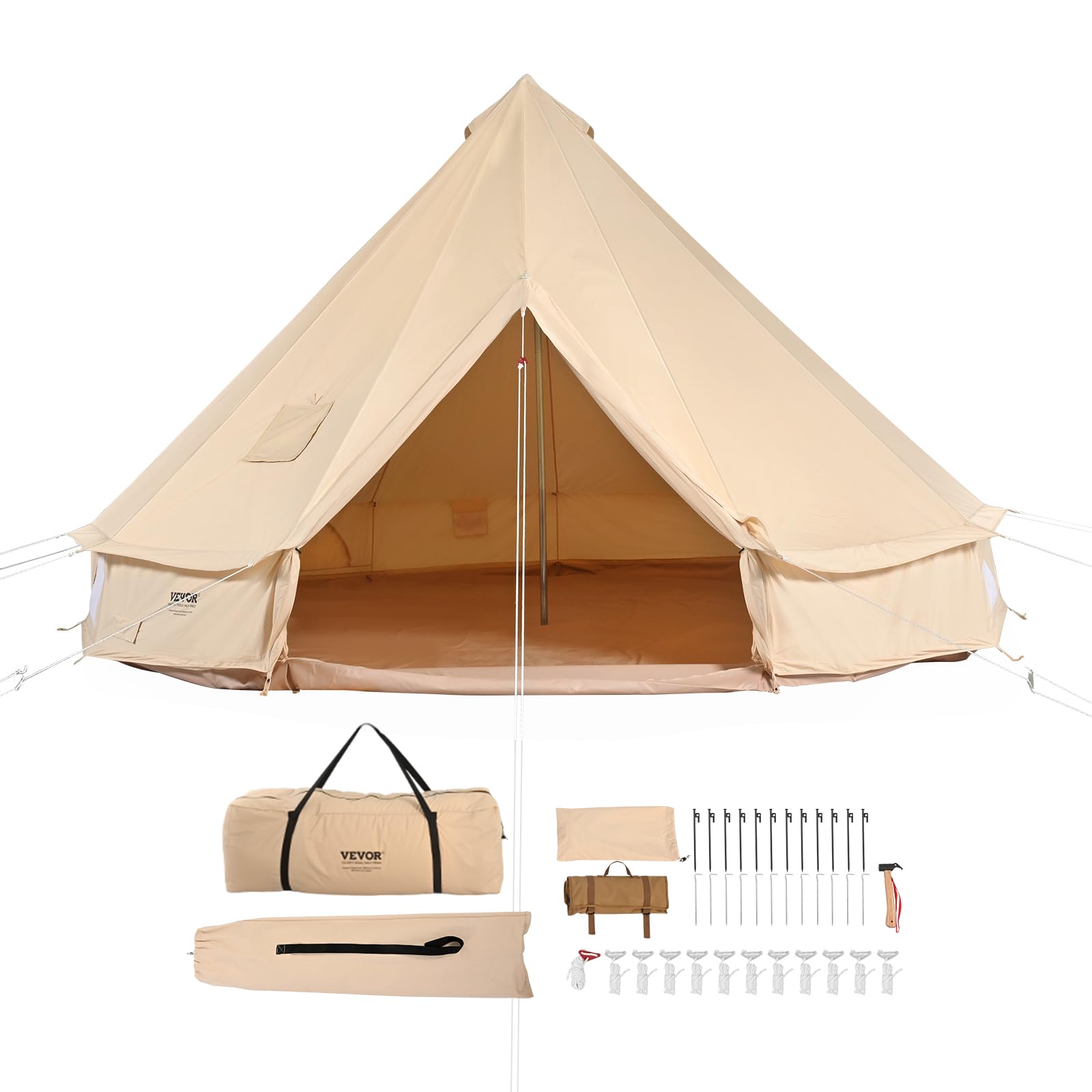 VEVOR Canvas Tent Bell Tent, 4 Seasons 4 m/13.12 ft, for Camping with Stove Jack, Family Camping Outdoor Hunting Party
