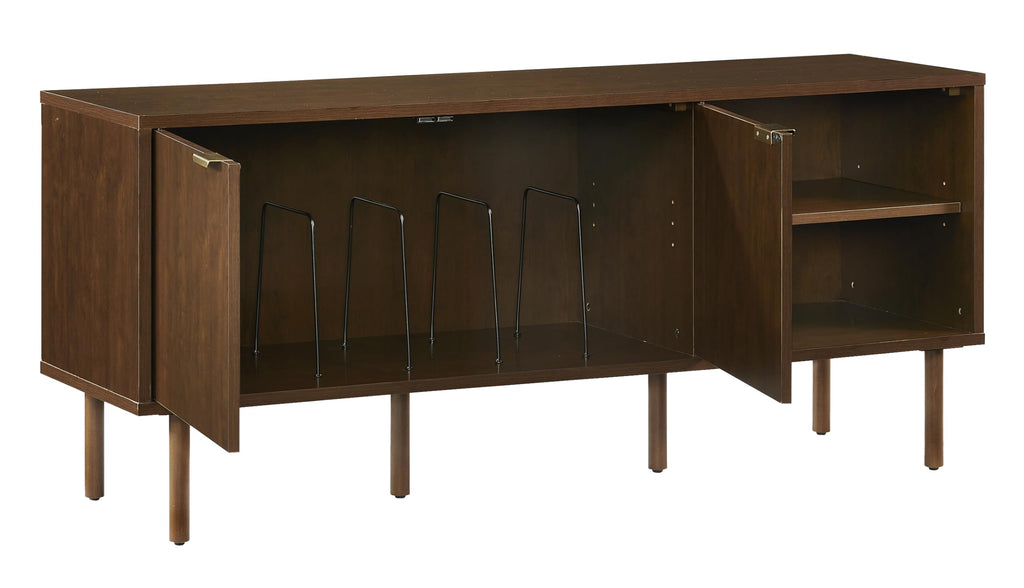Crosley Furniture Brody Vinyl Record Storage Sideboard, Modern Media Console and Cabinet with Shelves, Brown
