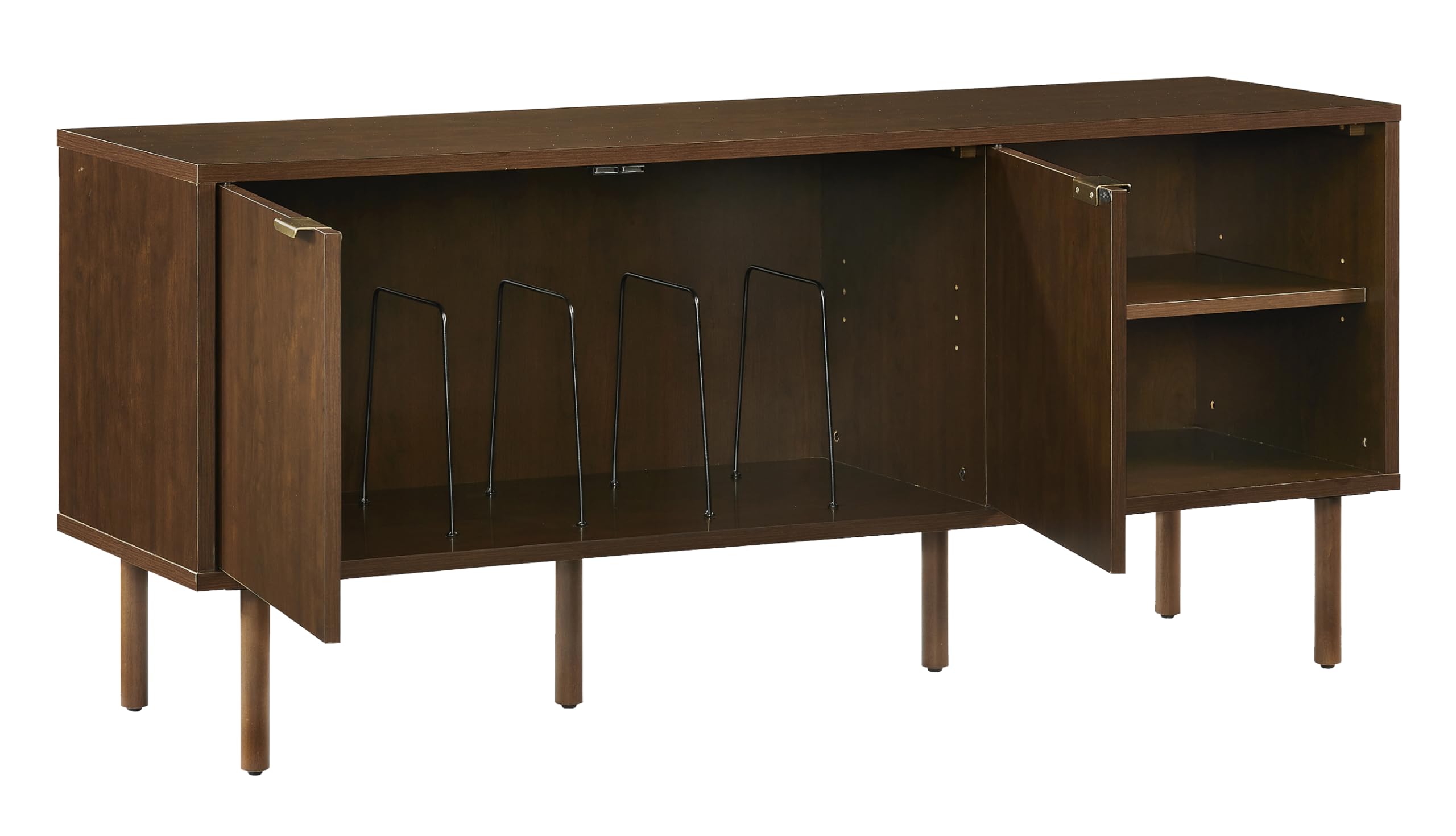 Crosley Furniture Brody Vinyl Record Storage Sideboard, Modern Media Console and Cabinet with Shelves, Brown