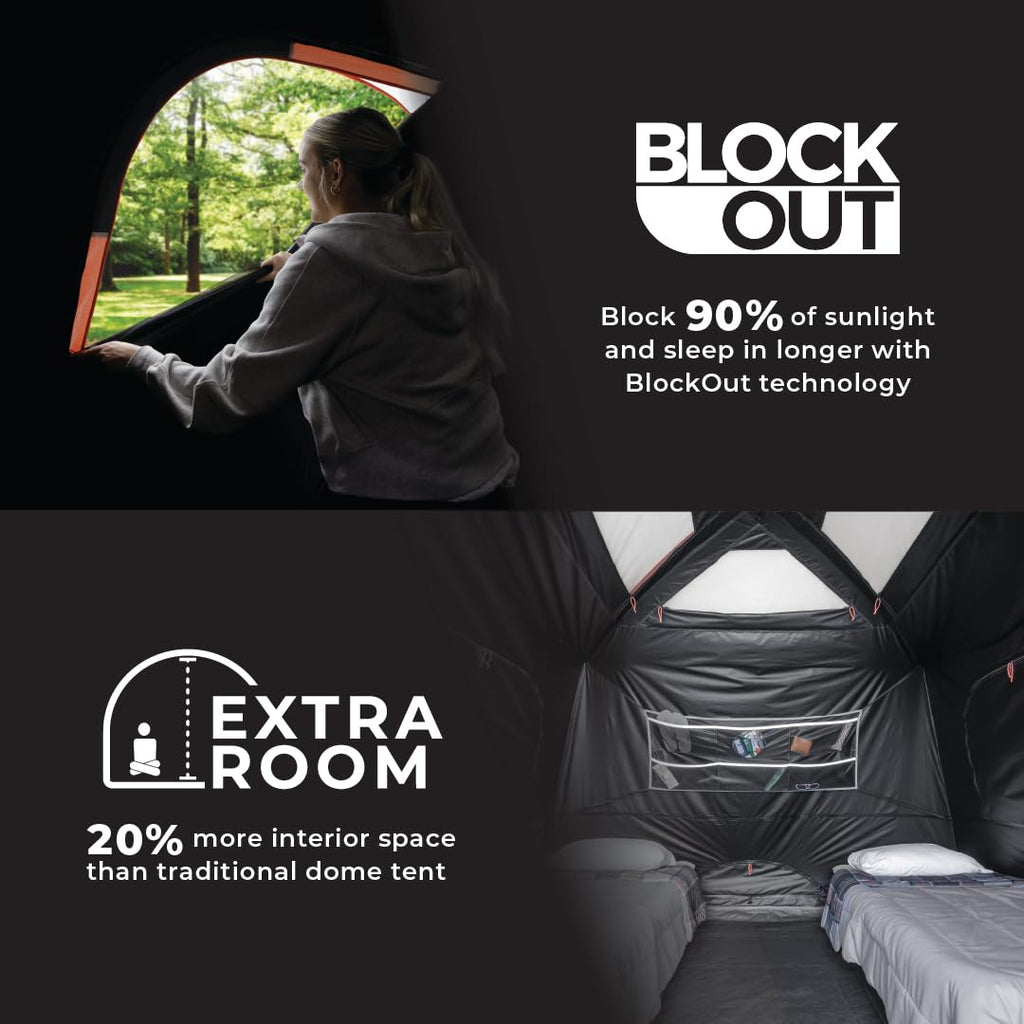 CORE 9 Person Dark Room Tent | Best Car Camping Outdoor Family Blackout Dome Tent | Included Wall Organizer for Camping Accessories