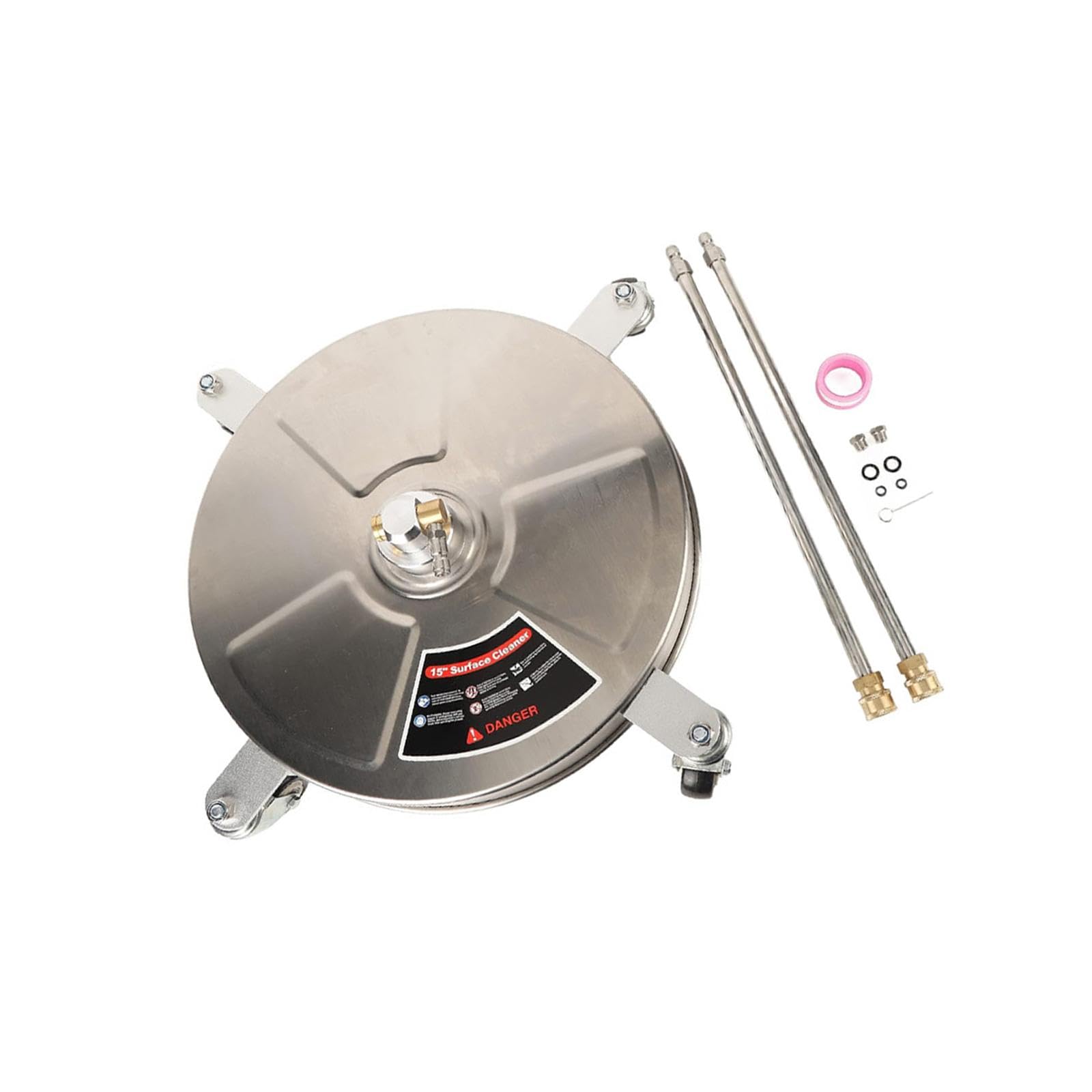 TRELVEX 15inch Pressure Washer Surface Cleaner with 2 Wand Power Washer Attachment 1/4'' Quick Connect for Patios Decks with 4 Wheels