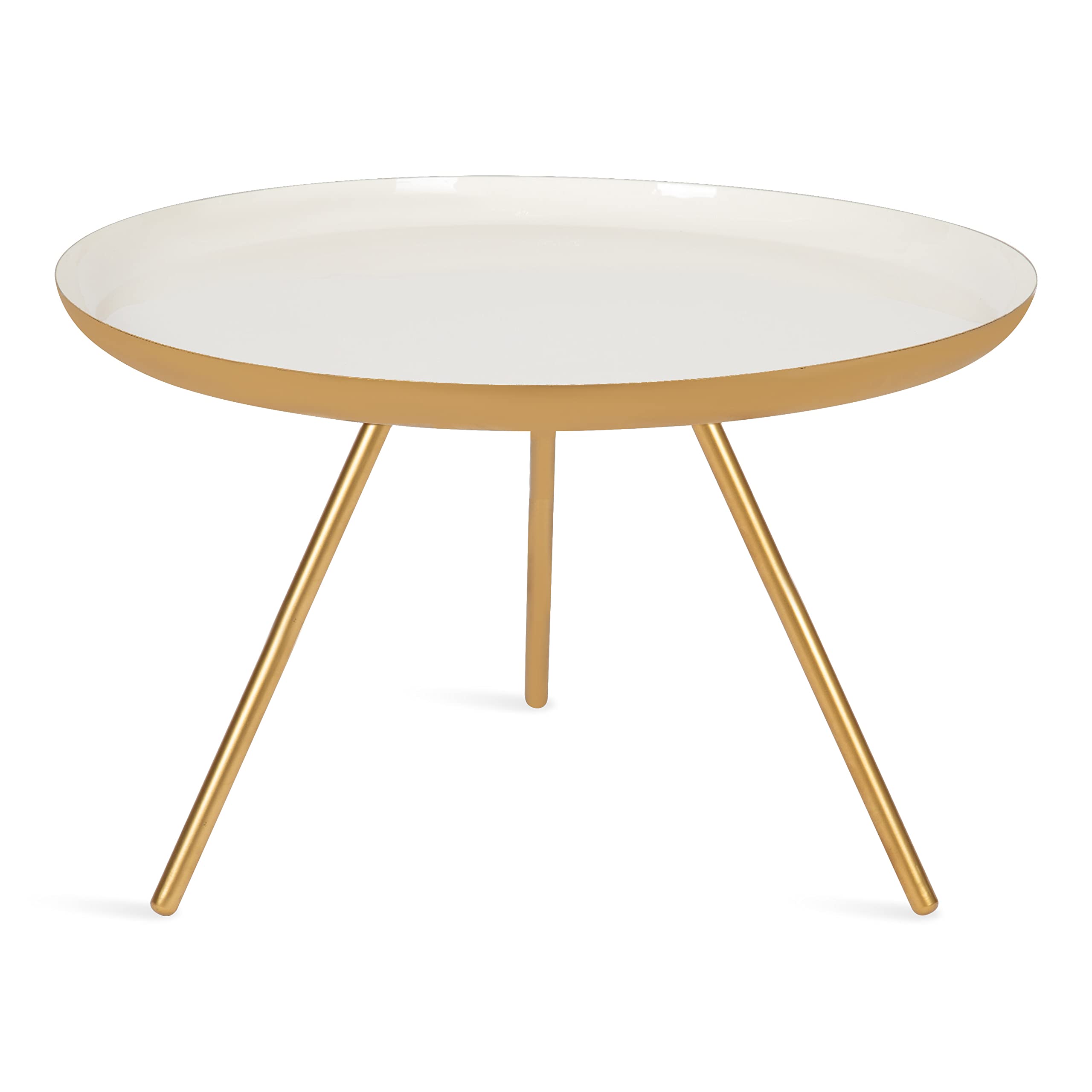 Kate and Laurel Laranya Modern Metal Coffee Table; 25 Inch Diameter; Gold and White; Decorative Round Coffee Table for Display and Storage
