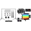 NEEWER Photo Studio Backdrop Support System + AP100C 105W RGB LED Panel Video Light with Barn Doors Dual Cooling Fans, Background Stand with 4 Crossbars, 6 Clamps, 2 Sandbags, Bag, Max Load 8.8lb/4kg