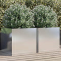 Foknhdi Set of 2 Large Silver Stainless Steel Rectangular Planters 18.5 x 19.3 x 18.1 in, Polished Planter Box for Patio Balcony Living Room Modern Indoor Outdoor Decor