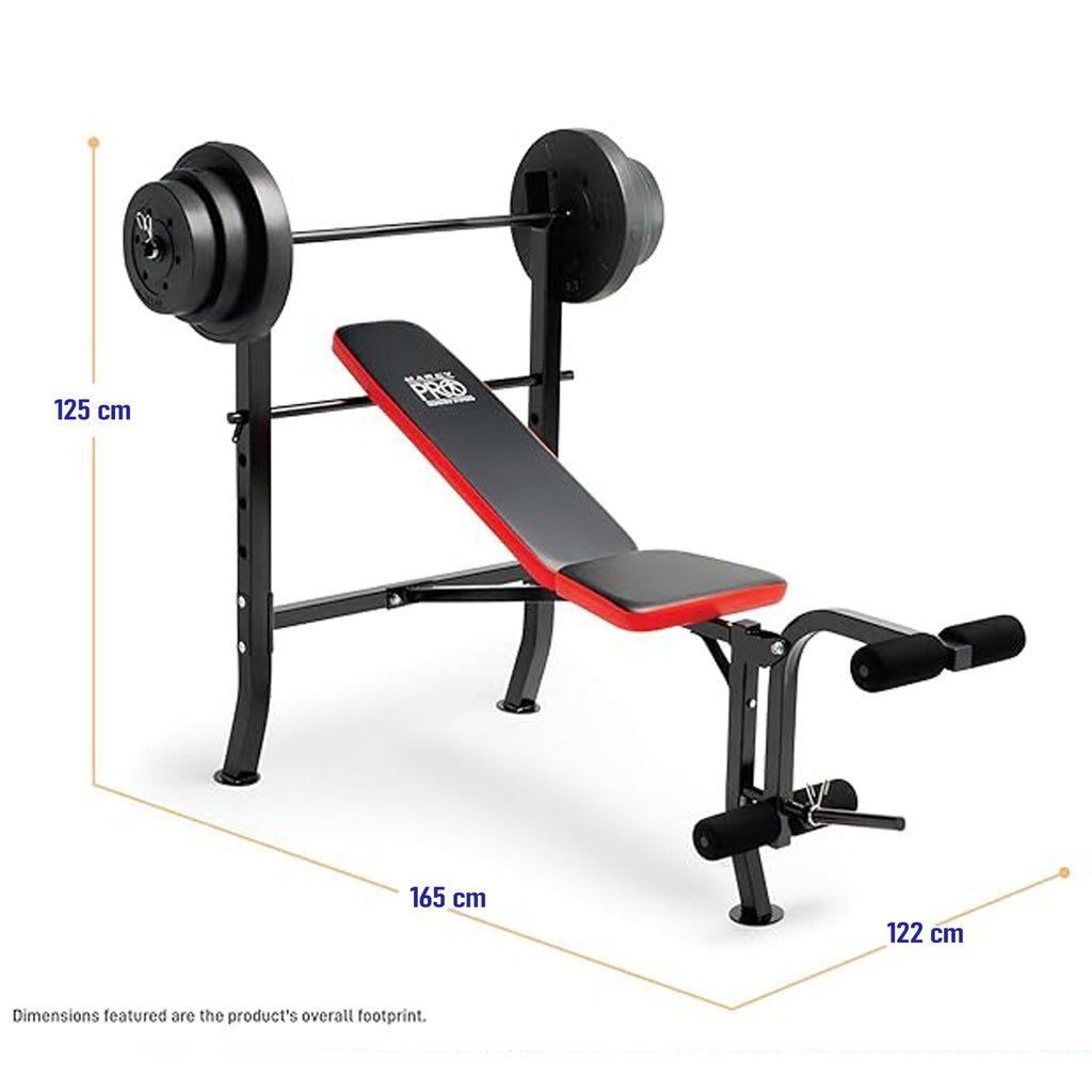 Marcy Pro Standard Weight Bench with 100 lbs Vinyl-Coated Weight Set PM-2084, Flat