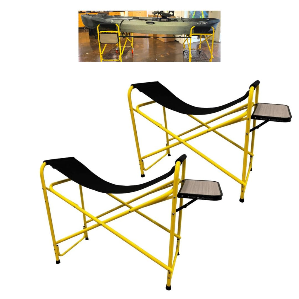 Suspenz Yellowfin Kayak and Canoe Rigging Stations with Side Tables, Fishing Kayak Work Stands, Indoor & Outdoor Use, Canvas Slings, 350 lbs Load Capacity (55-0141)