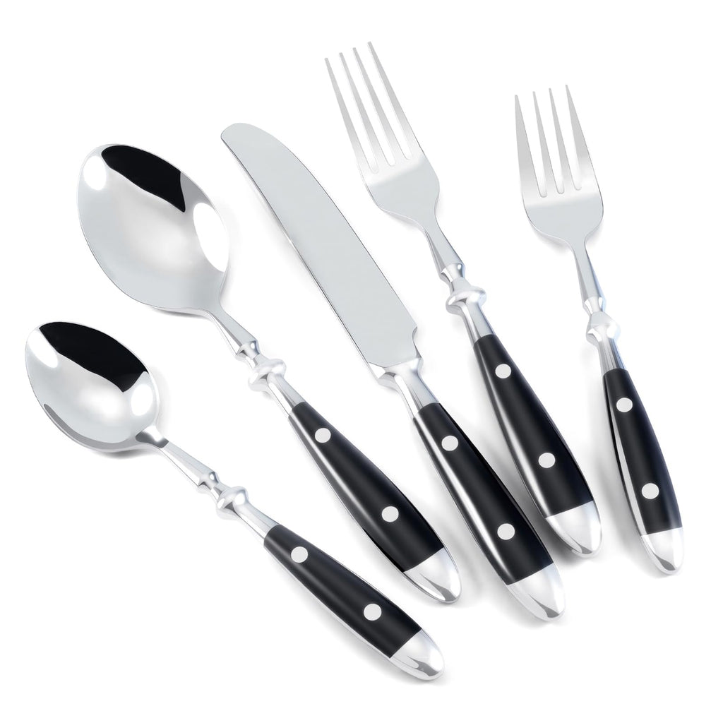 Kelenfer Silverware Set 60-Piece 18/10 Stainless Steel Black Vintage Flatware Handle Luxury Cutlery Service for 12