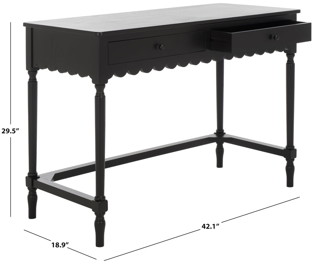 SAFAVIEH Furniture - Haven 2-Drawer Writing Desk - Matte Black - Solid Wood - Classic Storage Design - Ideal for Home Office, Den, Living Room, 42.1" W x 18.9" D x 29.5" H (DSK5715B)