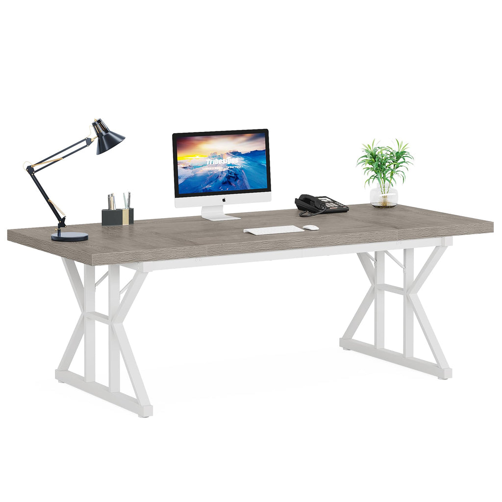 Tribesigns 70.8-Inch Executive Desk, Large Computer Office Desk Workstation, Modern Simple Style Laptop Desk Study Writing Table Business Furniture for Home Office (Grey/White, 70.8 Inch)