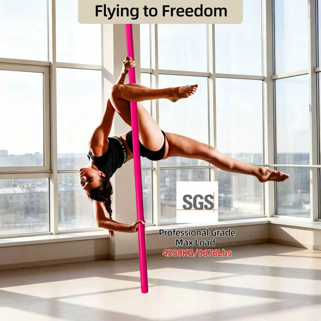 PRIORMAN Silicone Flying Dance Pole Set, 2m/6.56ft 45mm Aerial Pole, SGS CE Certified 9676lbs/4389kg Load, Hanging Kit with 360°Swivel & Carabiners, Heavy Duty Pole for Home Studio Stage,Pink
