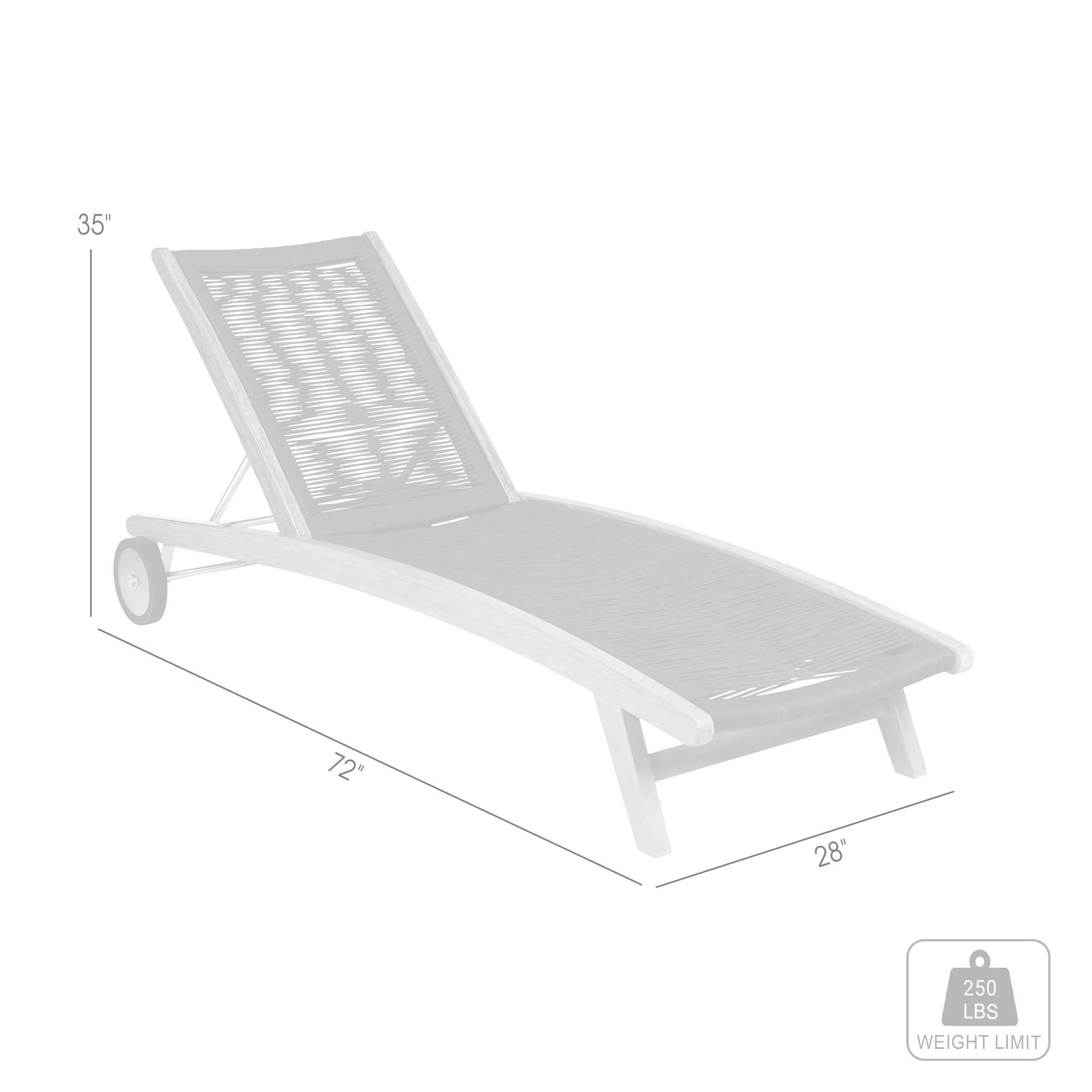 Armen Living Chateau Outdoor Patio Adjustable Chaise Lounge Chair in Eucalyptus Wood and Charcoal Rope