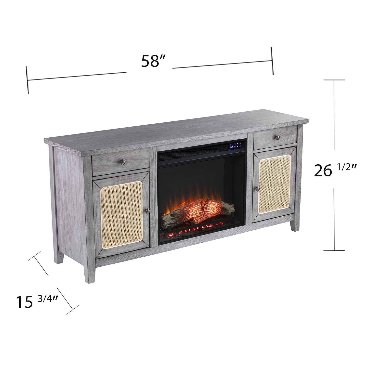 SEI Furniture Edderton Electric Fireplace TV Stand with Storage for TVs up to 56 Inches, Color Changing LED Flame, Gray
