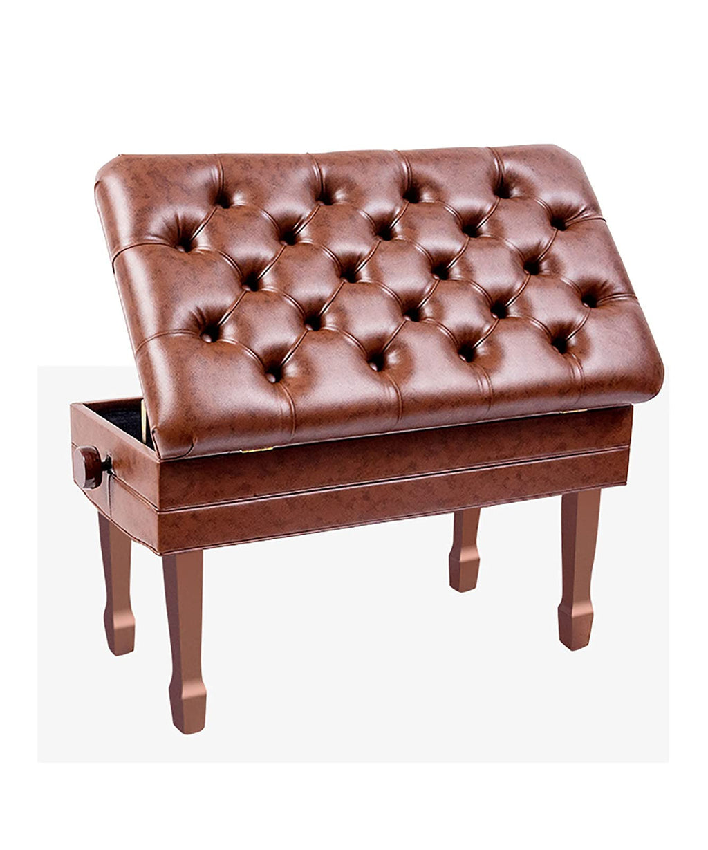 FKTHYO Leather Piano Bench Deluxe PU Leather Piano Bench,Auto Lift Piano Stool with Large Storage Box,Keyboard Bench Vanity Stool,84 x 47 x 49-59CM,Teak