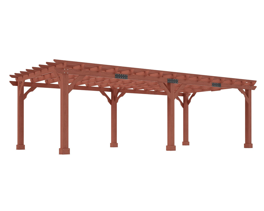 Jocisland 12x24 FT Premium Cedar Wood Pergola with Trellis Roof & Weather-Resistant Support, Outdoor Pergola Kit with Stakes, Garden Gazebo for Patio, Backyard & Events, Reddish-Brown