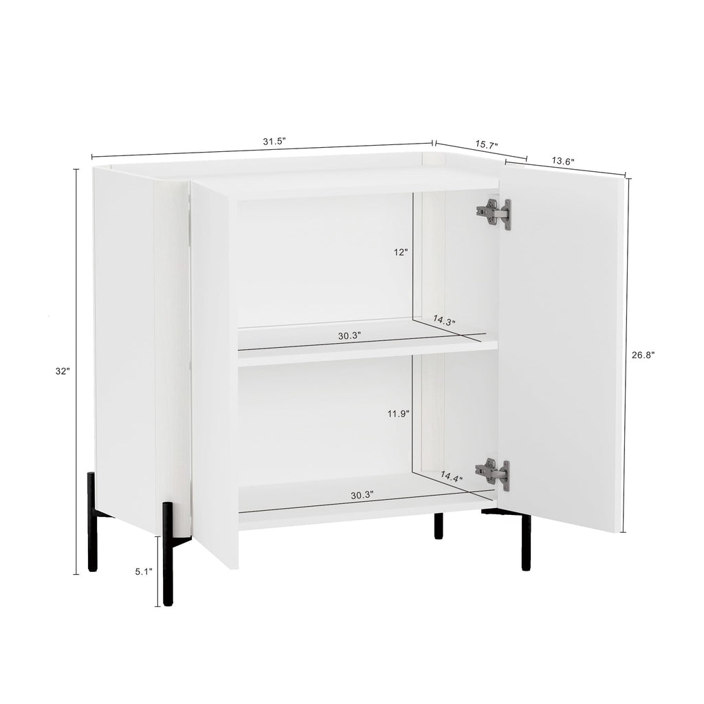Manhattan Comfort Abbey Accent Cabinet with Doors, Tray Top Design and Adjustable Shelves, Sleek Modern Storage Furniture for Dining Area, Living Room Entryway, White