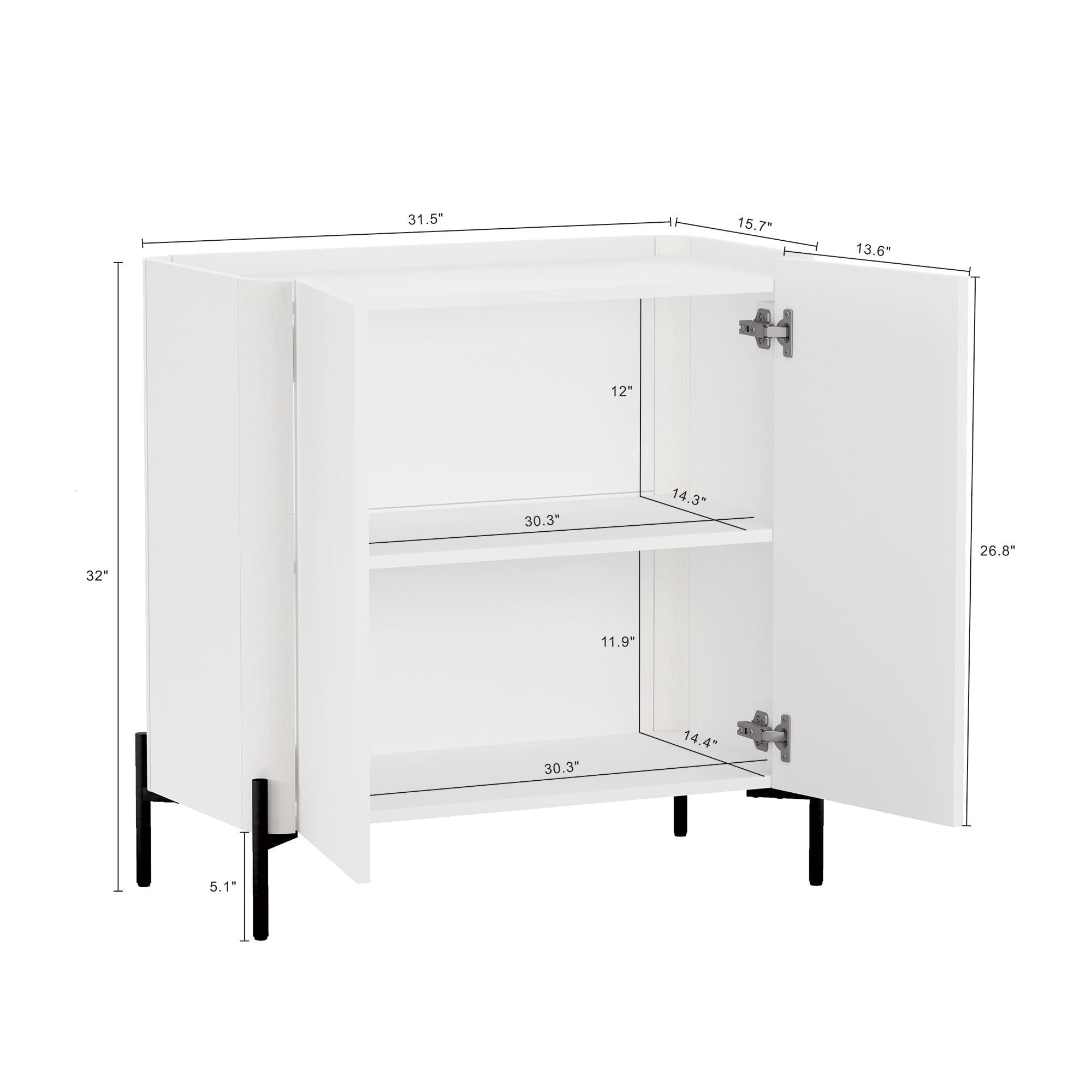 Manhattan Comfort Abbey Accent Cabinet with Doors, Tray Top Design and Adjustable Shelves, Sleek Modern Storage Furniture for Dining Area, Living Room Entryway, White