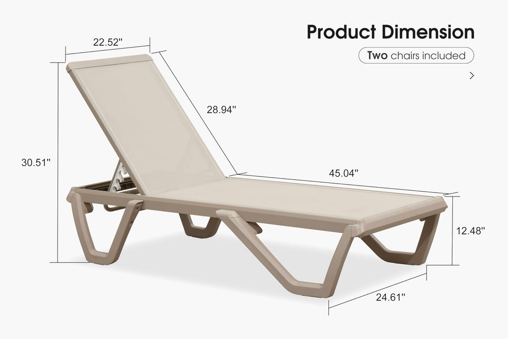 PURPLE LEAF Outdoor Chaise Lounge Chair Set of 2 Pool Lounge Chair with Champagne Aluminum Plastic Stackable Patio Lounge Chair for Poolside Sunbathing Beach Deck Yard, Beige