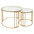 BEGINS Nesting Coffee Table Set of 2, 23.6" Round Coffee Table, Hand Forged Vintage Gold Center Table with Glass Top for Living Room, Bedroom, Balcony