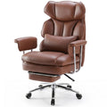 OLIXIS Home Office Desk Chair Comfy with Foot Rest, PU Leather Ergonomic Big and Tall High Back Support, 360° Swivel Wheels, Armrests and Detachable Pillow, Height Adjustable, Brown