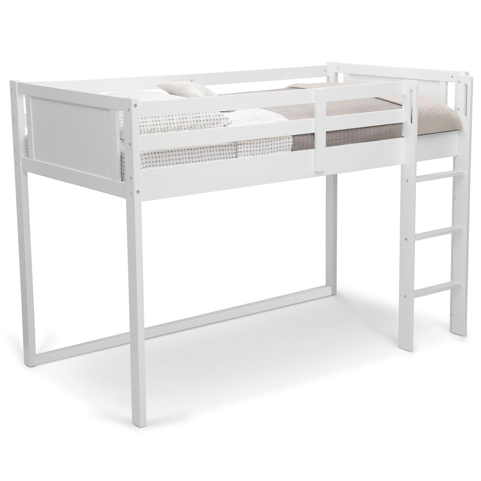 Delta Children Twin Loft Bed with Guardrail and Ladder (Coordinates with Loft Bed Tents Sold Separately), White