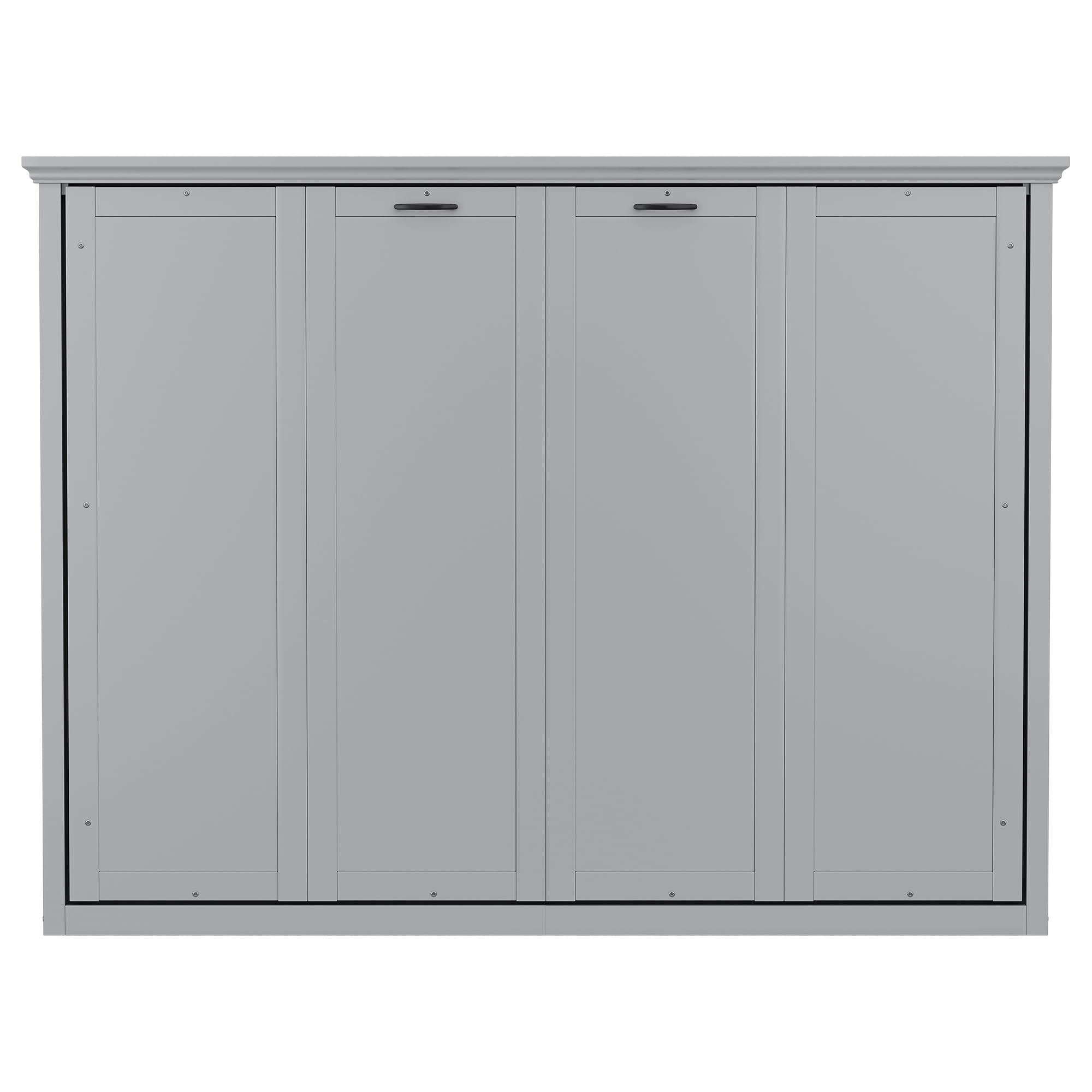 DNYN Queen Size Murphy Bed for Bedroom,Guest Room,Solid Wood Wall Bedframe w/Wooden Leg & Cabinet Design,Super Save Space & No Box Spring Needed, Gray