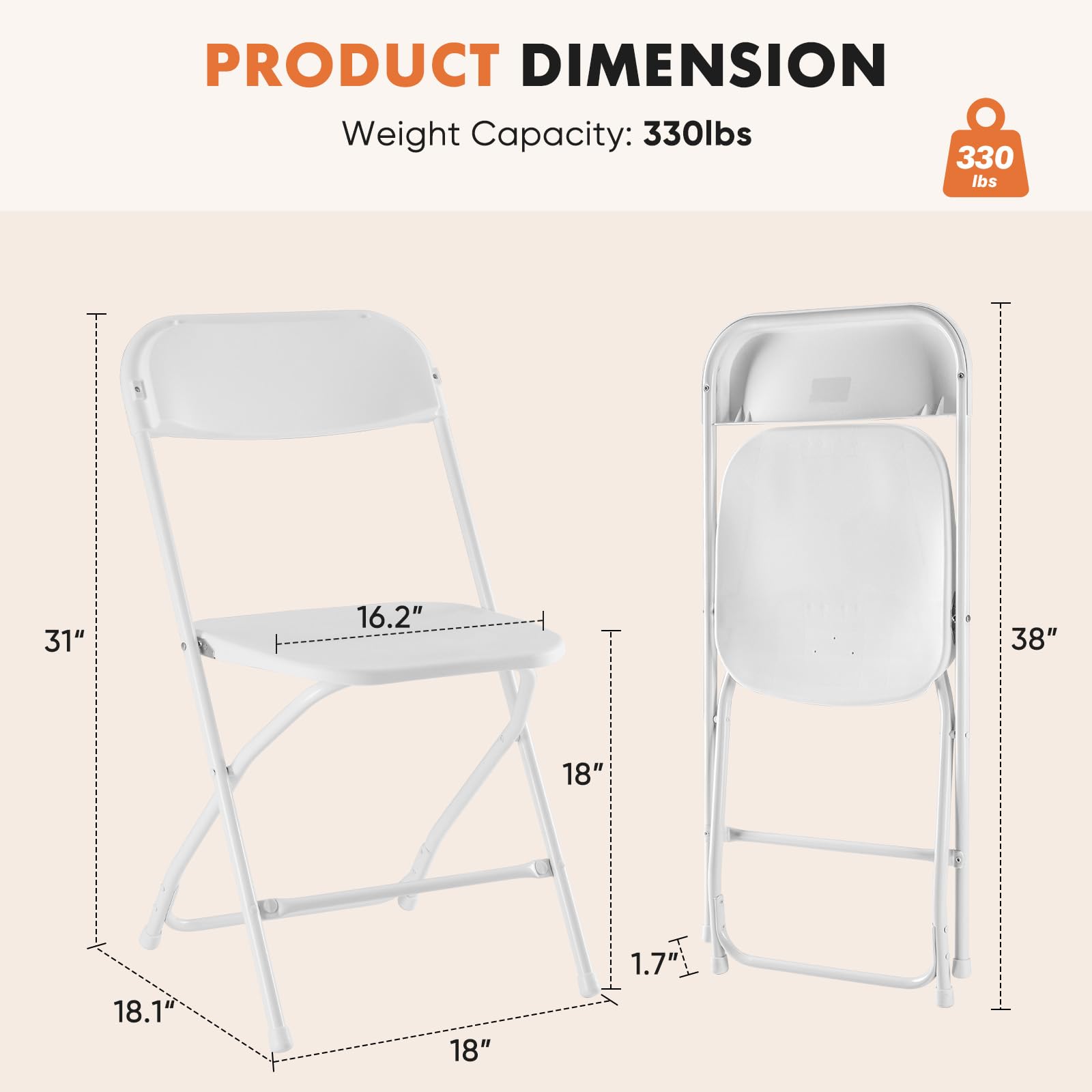 UOCFYK Folding Chairs, Indoor Outdoor Portable Commercial Stackable Plastic Chairs for Parties Weddings and Office Pack of 10, White