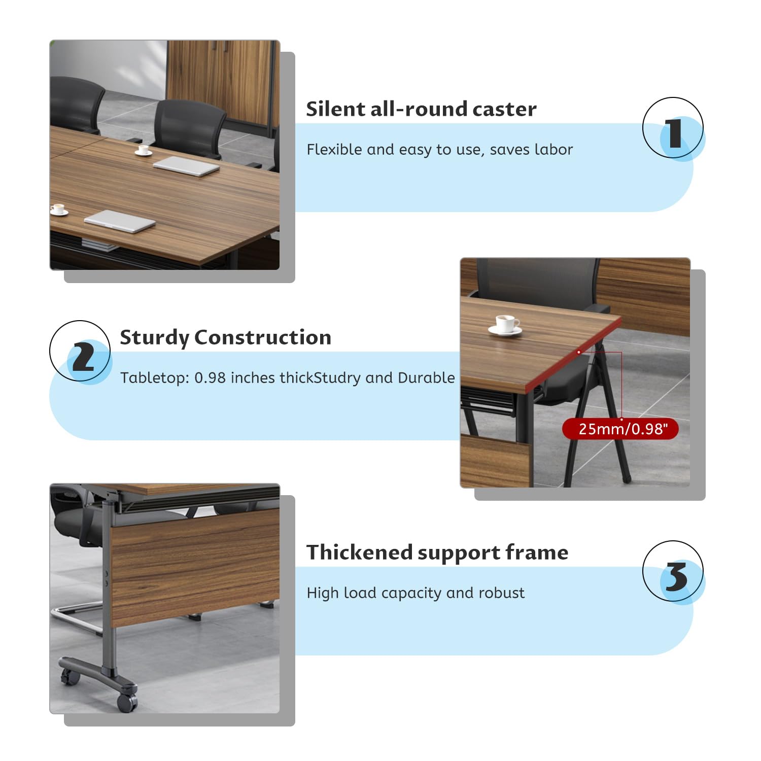 Folding Conference Tables,Flip Top Conference Room Tables,55.1 Inches Mobile Training Table with Silent Wheels,Modern Foldable Modular Boardroom Meeting Seminar Table for Office Classroom, 6 Pack