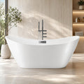 67" Acrylic Freestanding Bathtub, Deep Soaking Tub with Non-Slip Surface, Modern Free Standing Bath Tub, Chrome Drain, CUPC Certified, Easy Install, Space-Saving Bathtub for Bathrooms, White