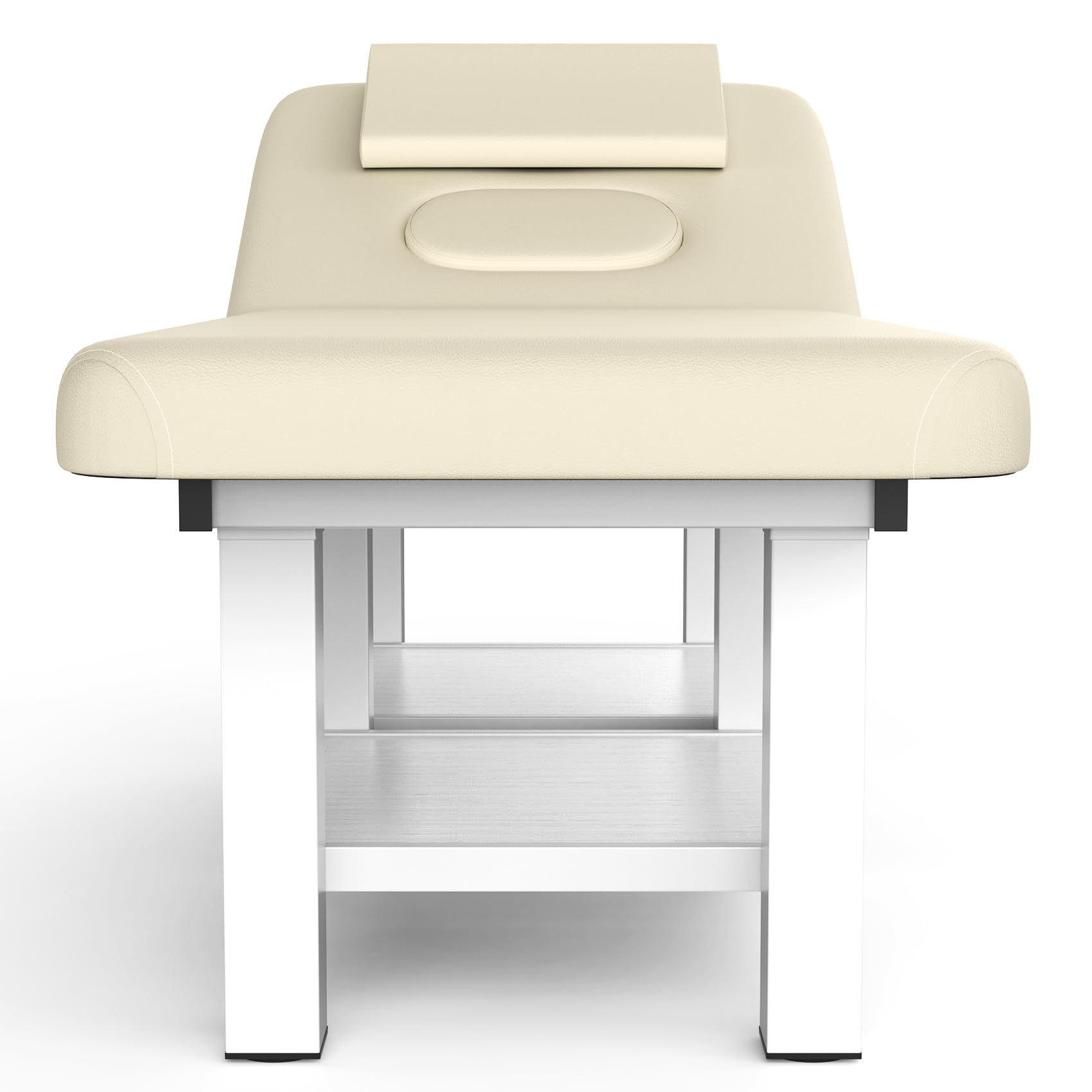 pouseayar Stationary Massage Table, 75”L 31.5''W Heavy Duty Esthetician Bed, 800LBS Metal Frame PU Leather Physical Therapy Table Spa Lash Bed Professional Equipment (Beige Grey)