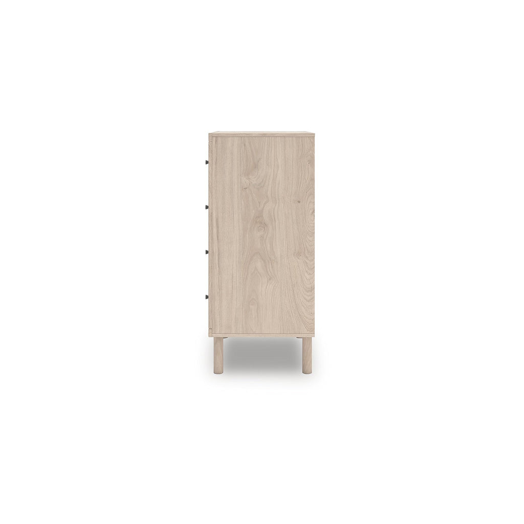 Signature Design by Ashley Birkmore Mid-Century Modern 4-Drawer Chest with Easy Glide and Safety Stop for Bedroom, Light Brown