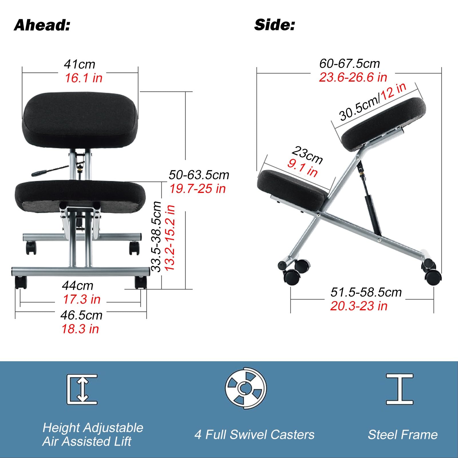 Office Chair Cross Legged Chair，Height Adjustable Kneeling Desk Chair with 4 Universal Wheels, Black Meditation Chair with Thick Seat, Ergonomic Kneeling Chair for Office/Classroom