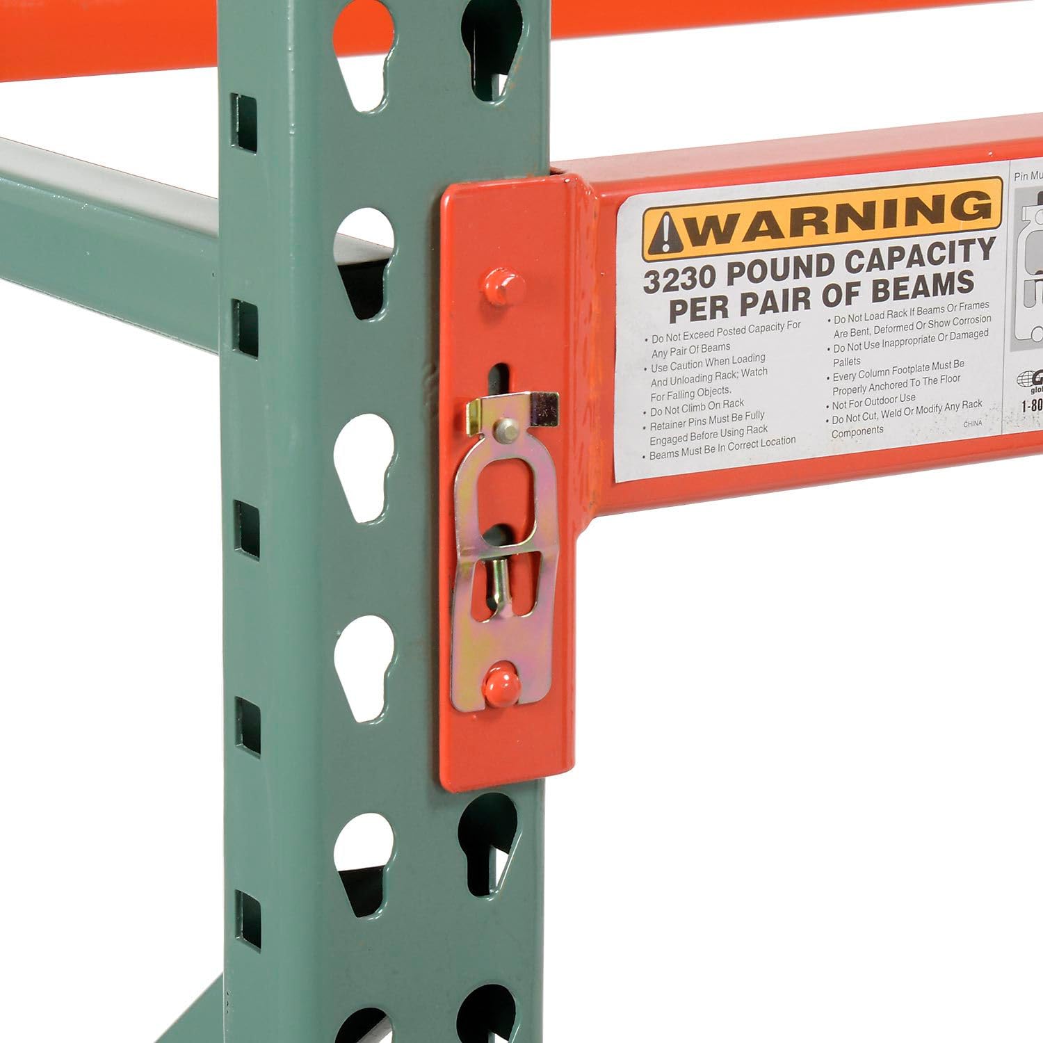 Global Industrial Teardrop Pallet Rack Add-On Unit, 144"W X 48"D X 96"H, 5970 lbs Shelf Capacity, Steel Construction, Orange & Green, For Industrial Storage