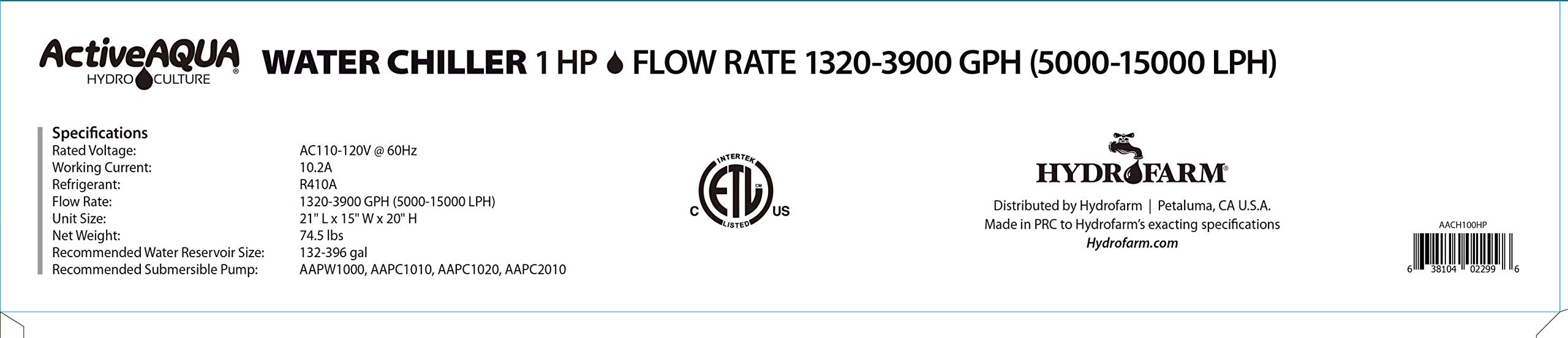 Active Aqua 0.5 HP Water Chiller with Boost | Cold Plunge & Ice Bath Cooler | Rapid Digital Temp Control | Fresh & Salt Water, Hydroponics, Aquariums | 90–172 Gal (1 HP)