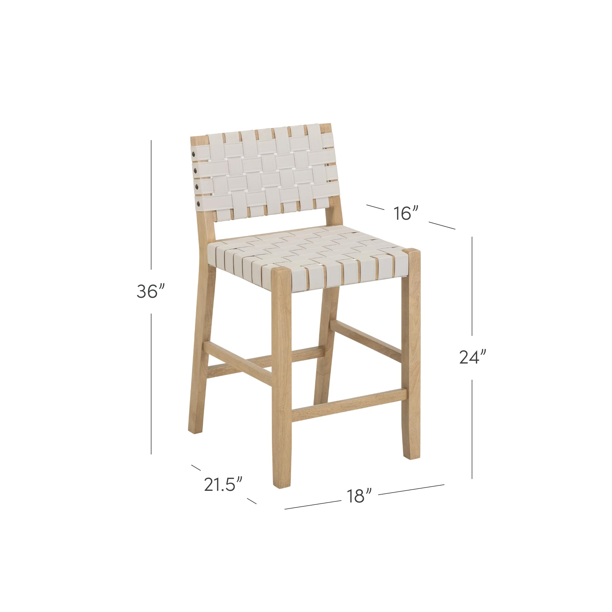 Nathan James Cohen Mid Century Modern Bar Stool, Upholstered Faux Leather Counter Stool with Back and Solid Wood Legs, Off White