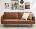 75" Futon Sofa Bed, Mid-Century Modern Futon Couch, Convertible Sleeper Sofa with Adjustable Backrest, Side Pocket, PU Leather Couch for Living Room, Brown