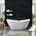 59" Acrylic Freestanding Bathtub with Chrome Drain Kit, Contemporary Square Soaking Tub with Overflow and Flexible PVC Drain Pipe, Double-Walled Insulation, CUPC Certified, Glossy White Finish