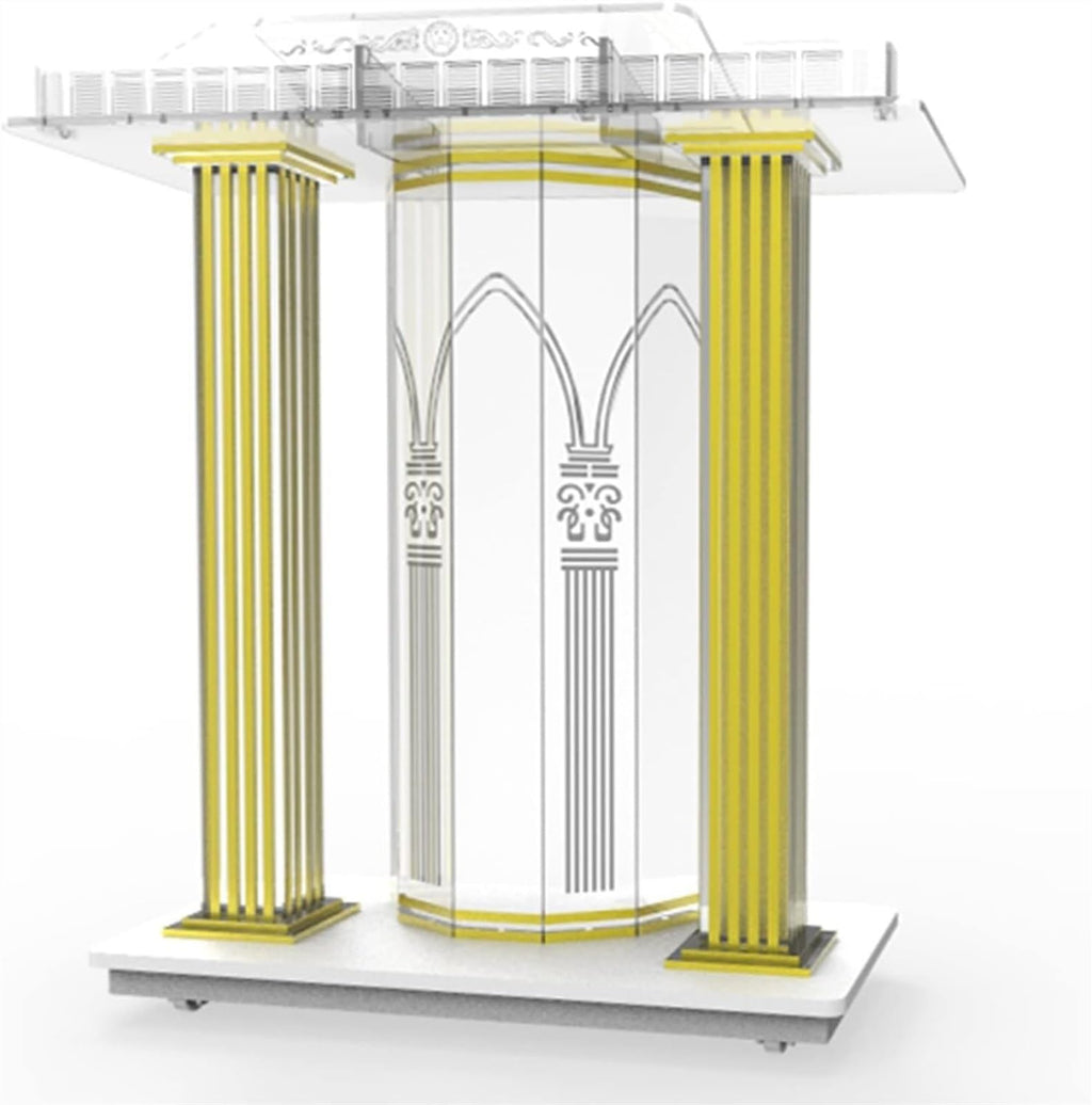 BTZHY Lectern Podium Stand, Acrylic Rolling Luxury Vertical Podium Stage Host with Casters Rolling Podium for Church, Wedding, School