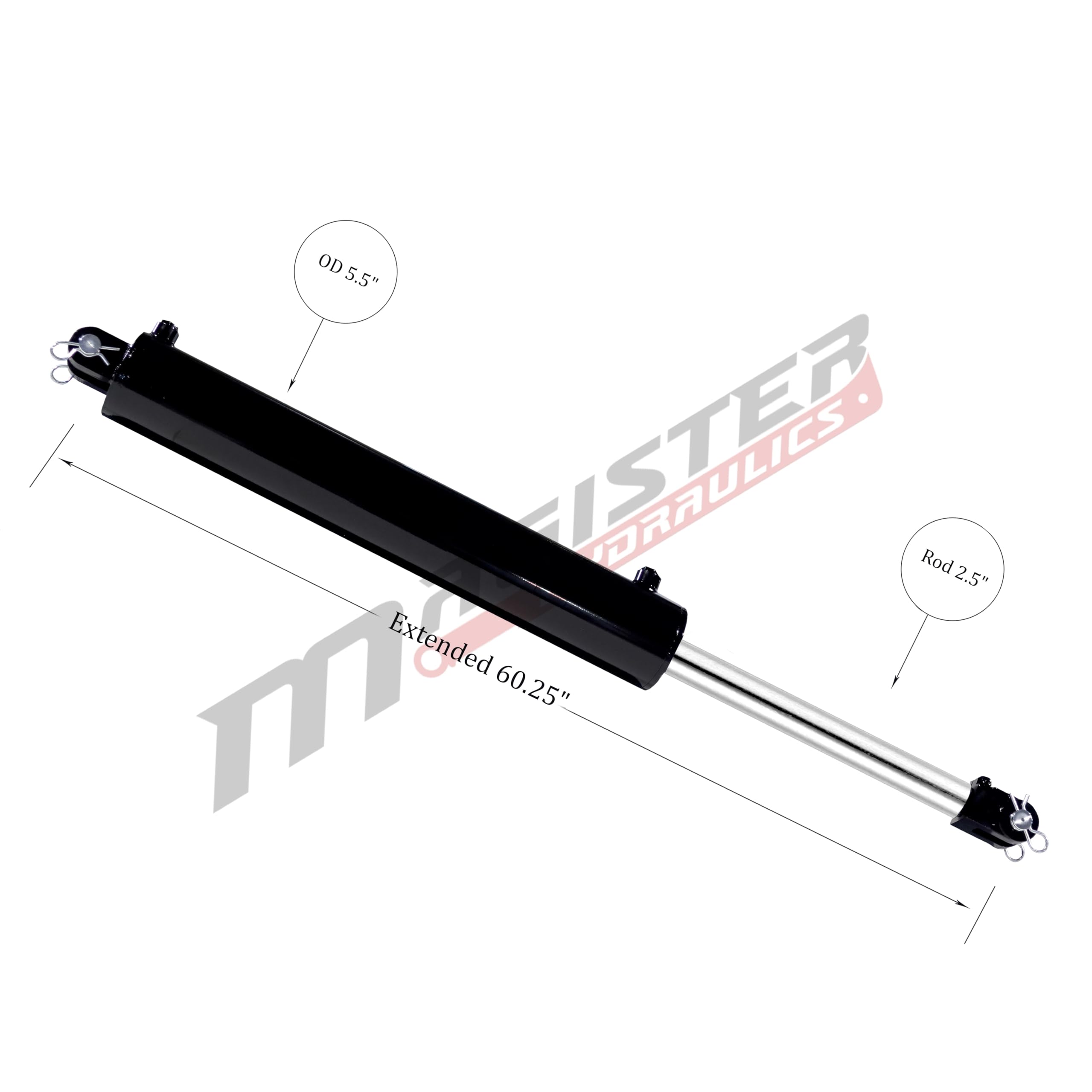 Magister Hydraulic Cylinder 5" Bore x 24" Stroke, Welded Hydraulic Ram with Clevis Ends, Double Acting Hydraulic Piston 3500 PSI (WCL 5x24)