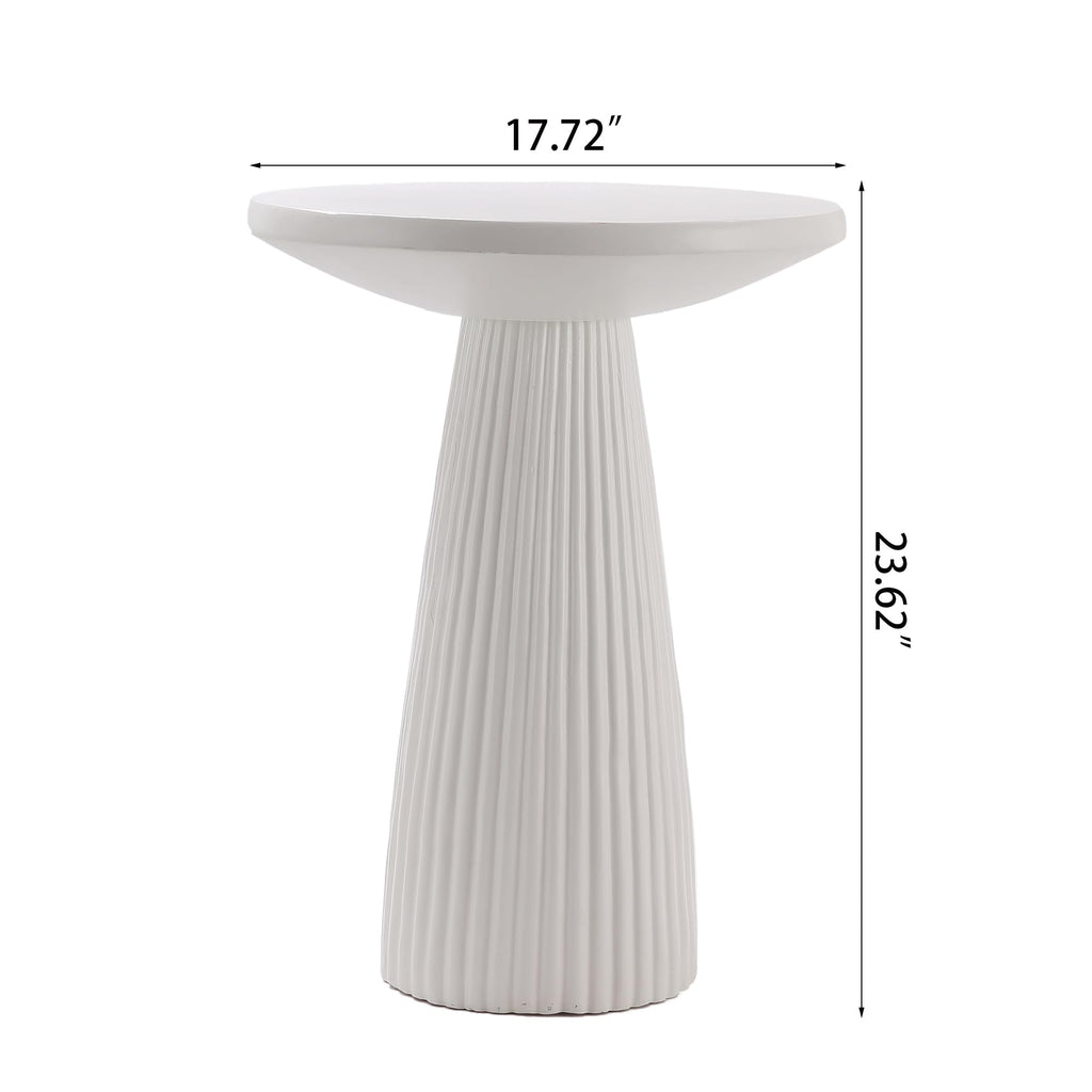 KEIKI Magnesium Oxide Fluted Base Side Table, 19.69" Round End Table for Indoors, Outdoors, Mid-Century Modern Side Table, Circle Fluted End Table for Living Room Patio, Ivory White