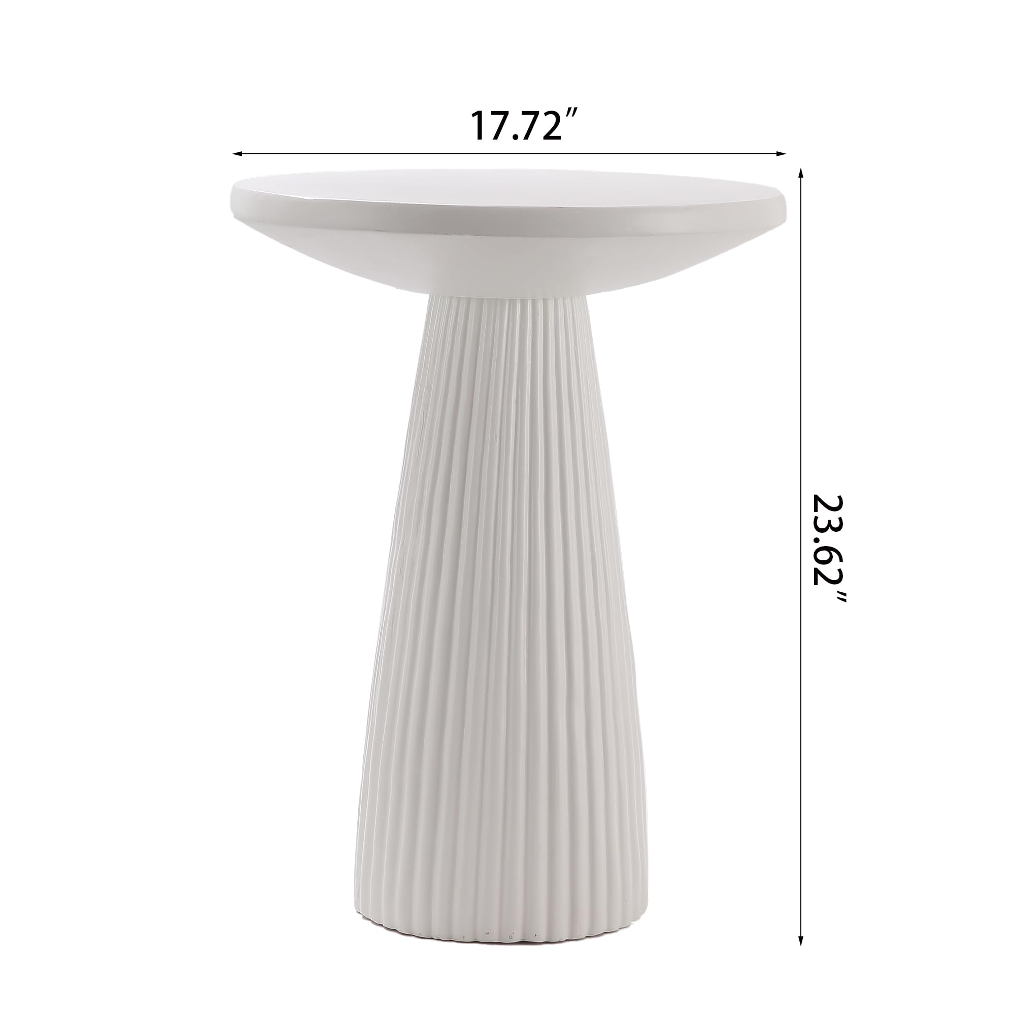 KEIKI Magnesium Oxide Fluted Base Side Table, 19.69" Round End Table for Indoors, Outdoors, Mid-Century Modern Side Table, Circle Fluted End Table for Living Room Patio, Ivory White