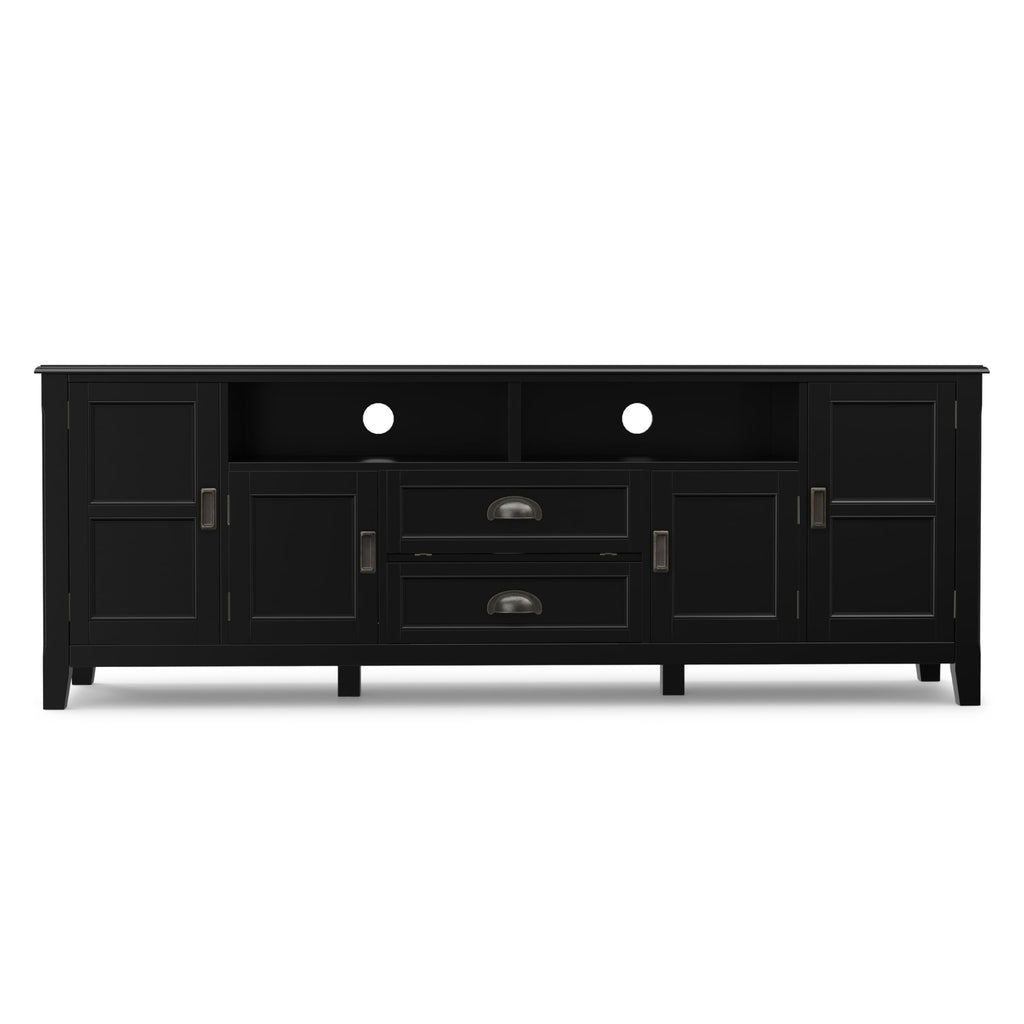 SIMPLIHOME Burlington TV Stand - 72 inch Wide Solid Wood Media Console in Black, Transitional Entertainment Center for Living Room for TVs up to 80 Inches with Cabinets and Cord Management