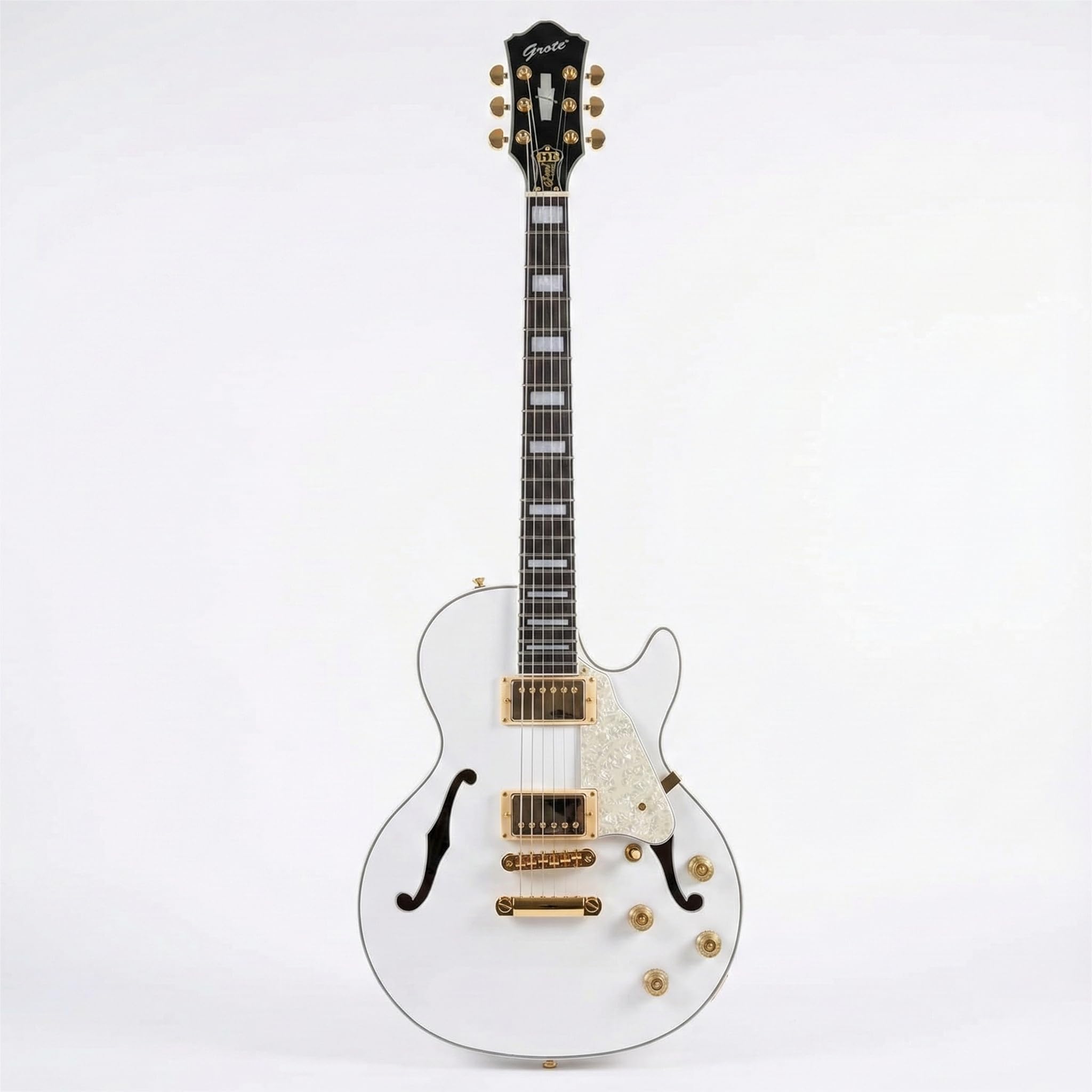 Grote LPF-001 Semi-Hollow Body Electric Guitar Coils Splitting with Gigbag (White)