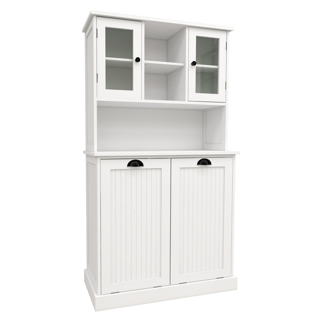cattino 56.69" Tall Bathroom Laundry Cabinet with 2 Tilt-Out Baskets & 2 Adjustable Shelves - 2 Compartment Dirty Clothes Hamper Storage Organizer, 150 lbs Capacity - White