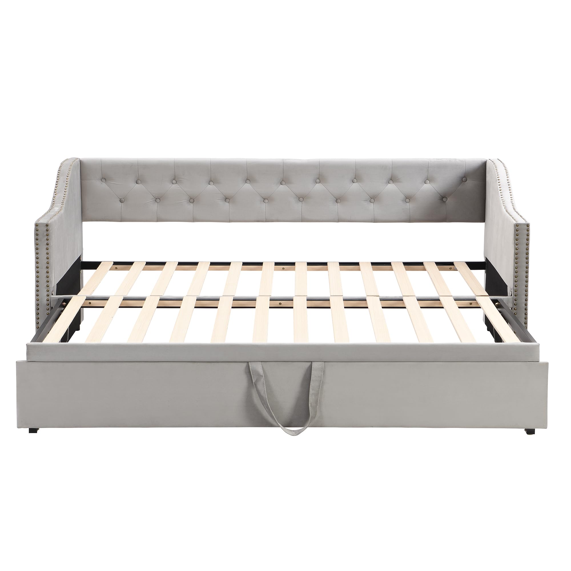 Twin Size Upholstered Daybed with Pop up Trundle,Velvet Day Bed Frame with Extendable Trundle,Twin to King Daybed,Tufted Sofa Bed for Bedroom,Living Room,Guest,Gray