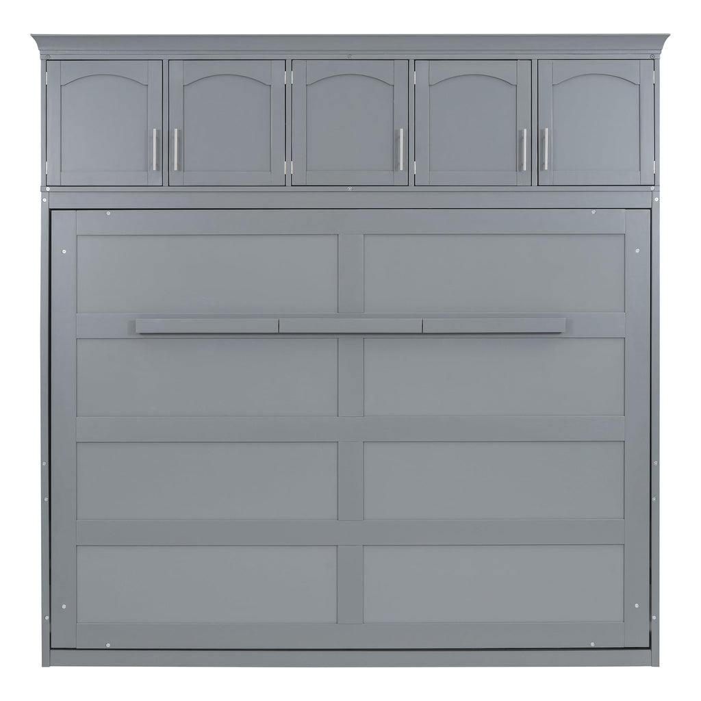 YOPTO Full Size Murphy Bed Cabinet,Folding Wall Bed Frame with Top Storage Lockers,Hidden Platform Bed Chest W/Wood Slats Support,Space-Saving,Easy Assembly,for Bedroom,Guest Room,Home,Office,Gray